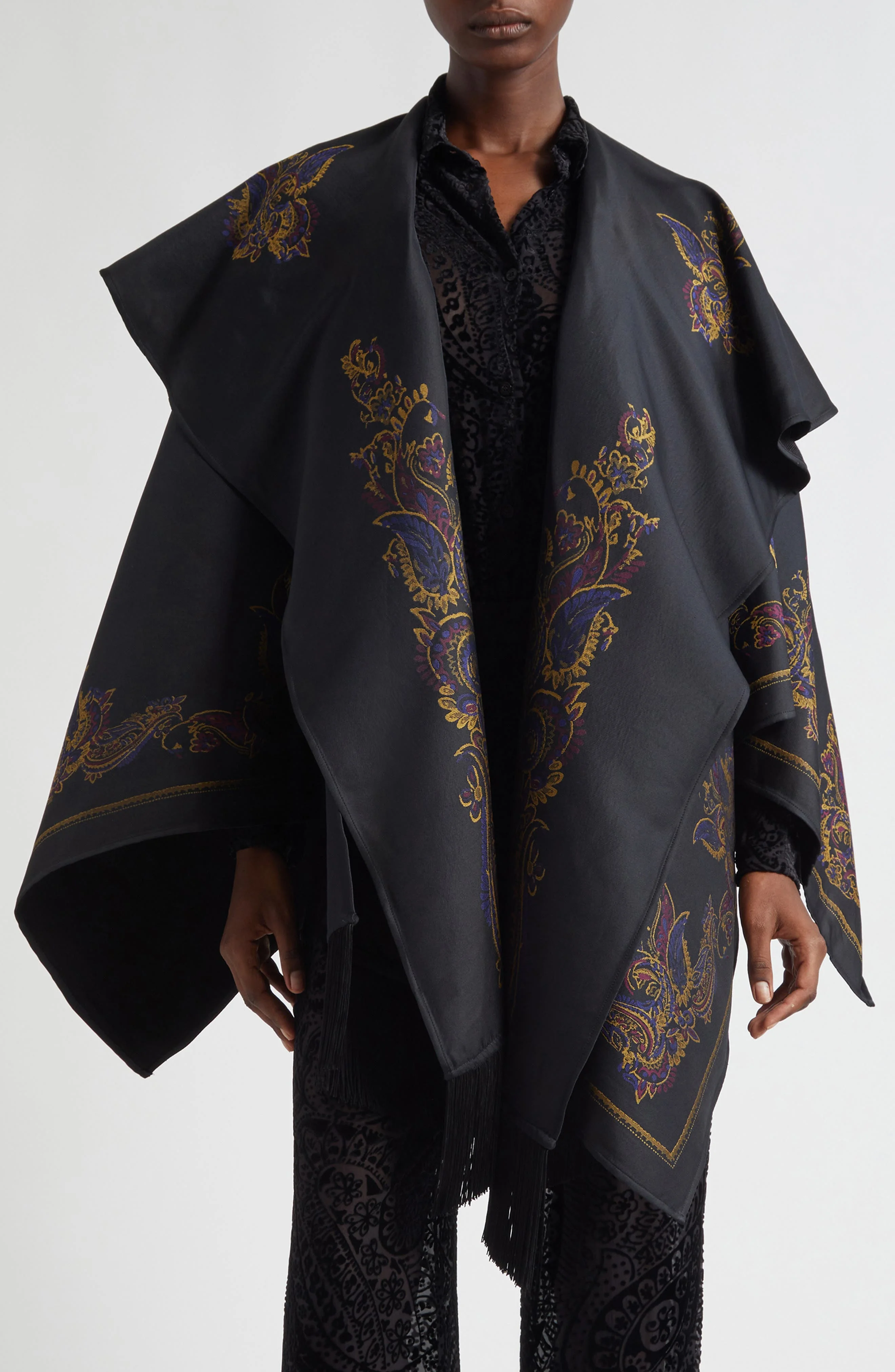 Etro Paisley Cape with Attached Scarf Detail in Printed Black Base at Nordstrom - 1