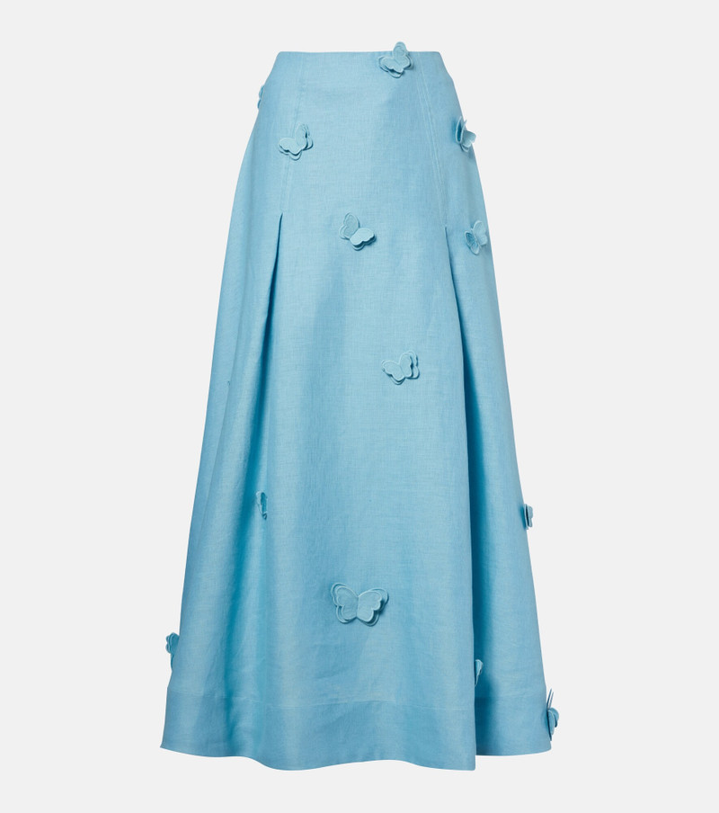 Patch-appliqué linen midi skirt 1