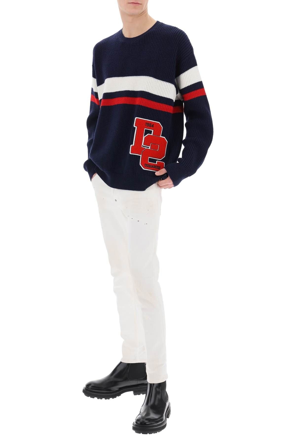 WOOL SWEATER WITH VARSITY PATCH - 7