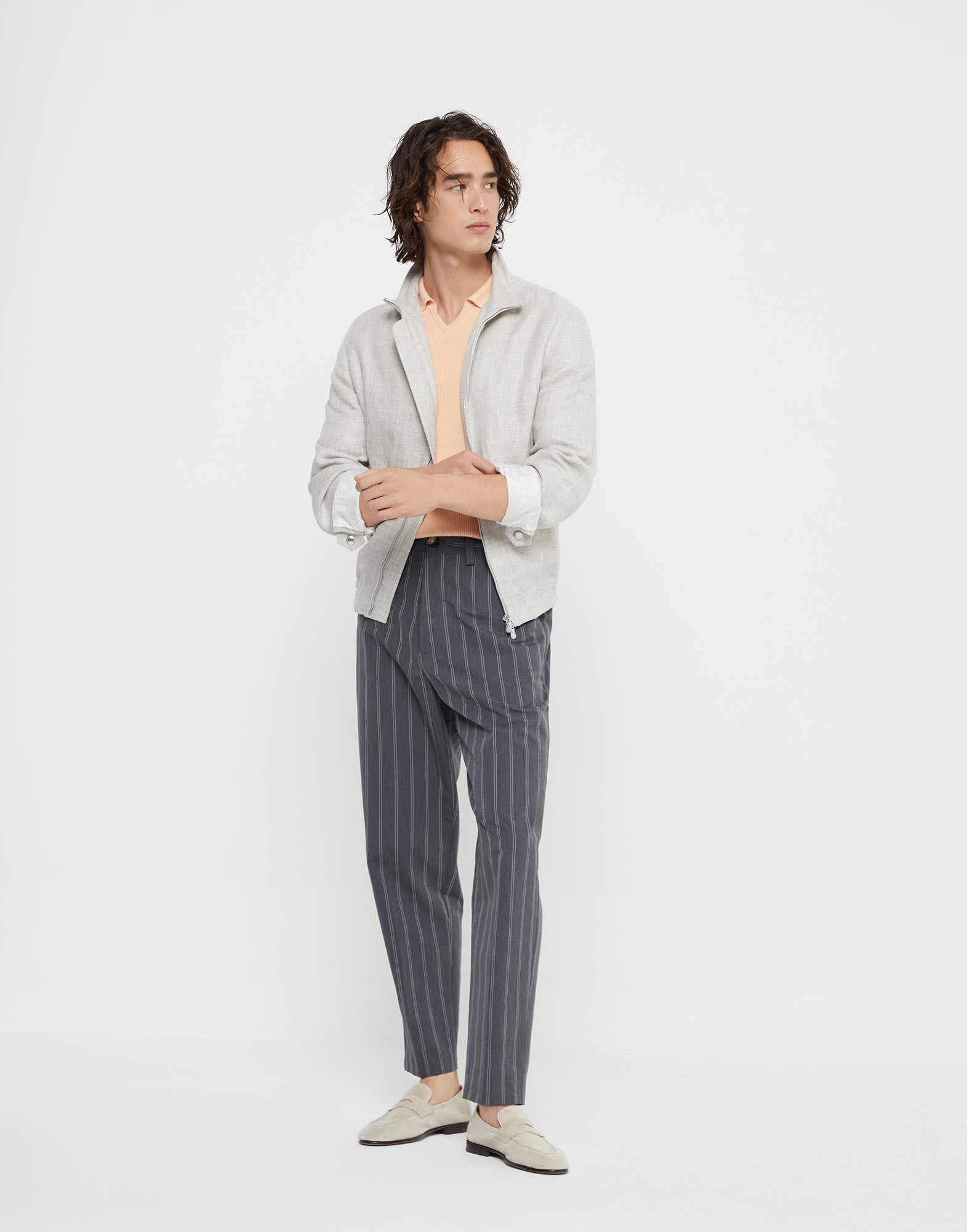 Linen, wool and silk diagonal bomber jacket - 5