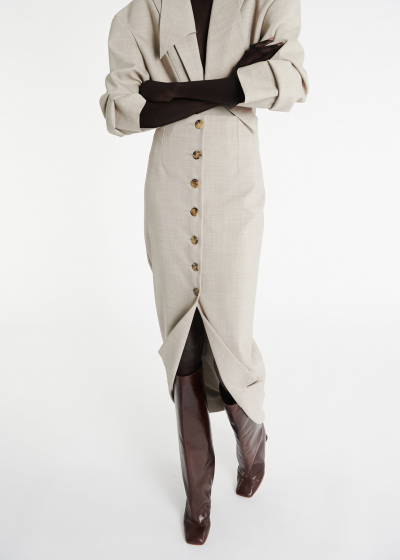 TAILORED SKIRT WITH JACKET COLLAR AT HEM BEIGE MELANGE 8