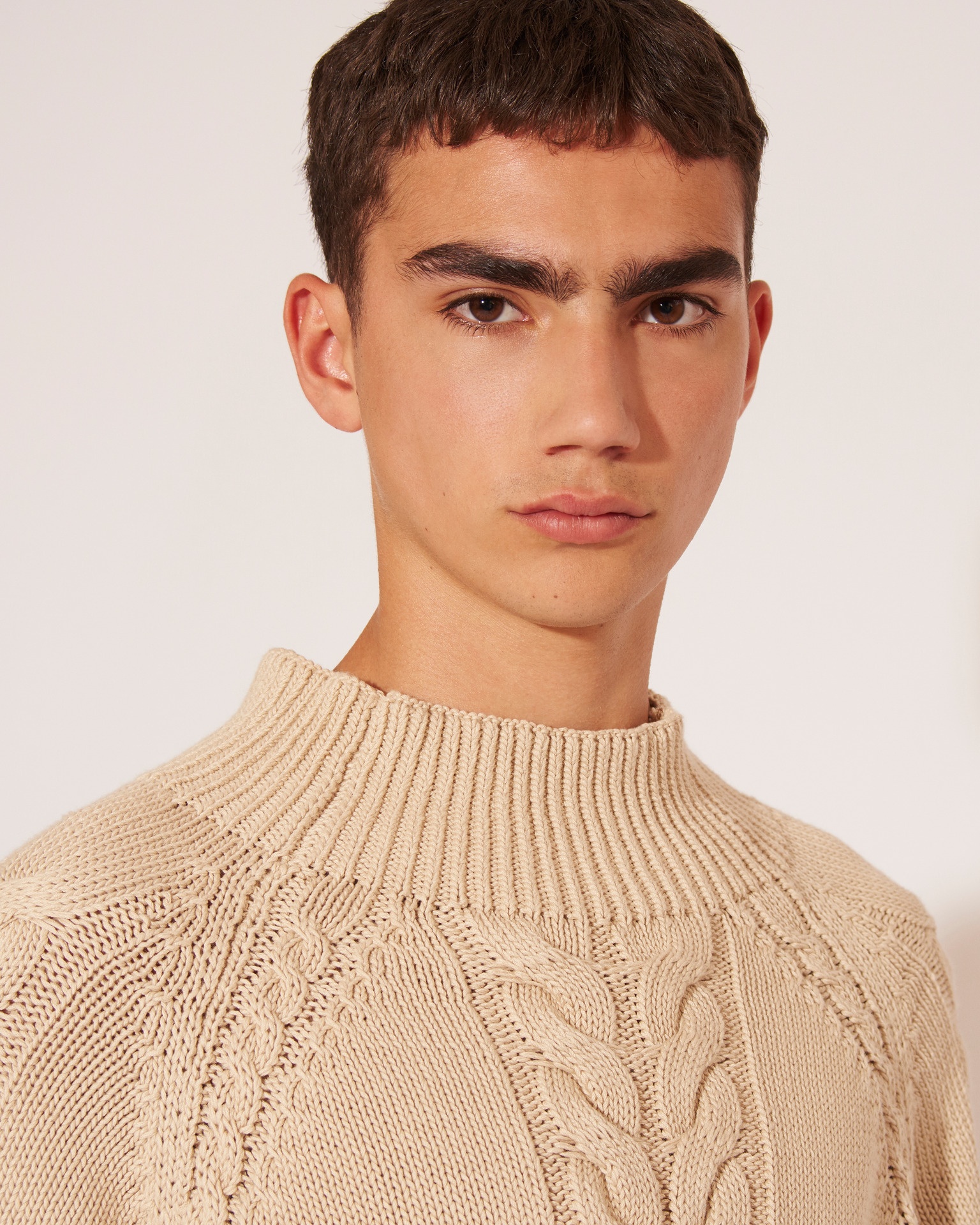 SAUL - Cotton-cable oversized crew-neck sweater - Pebble - 5