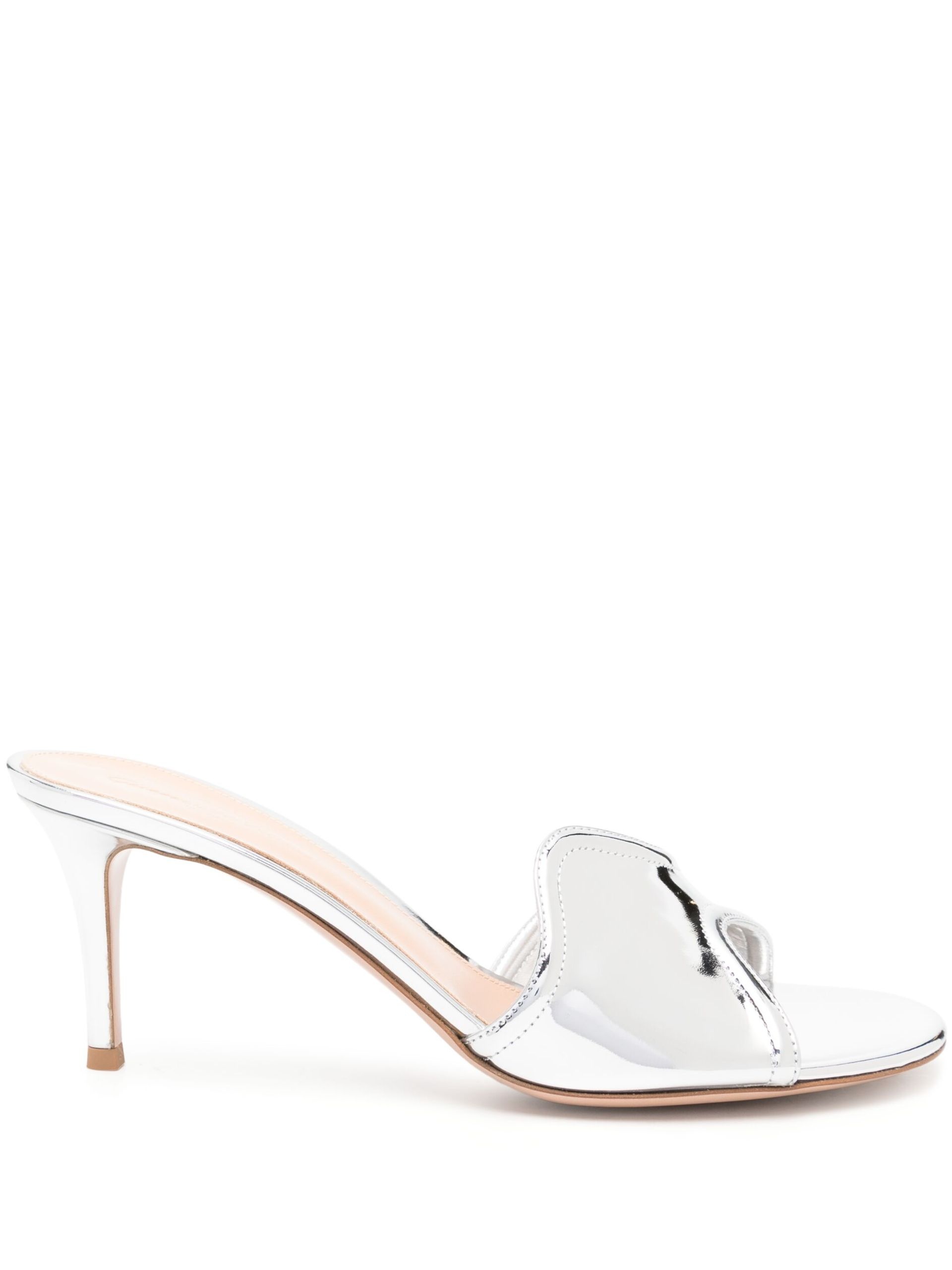 Silver-Tone Curved Upper Leather Mules - 1