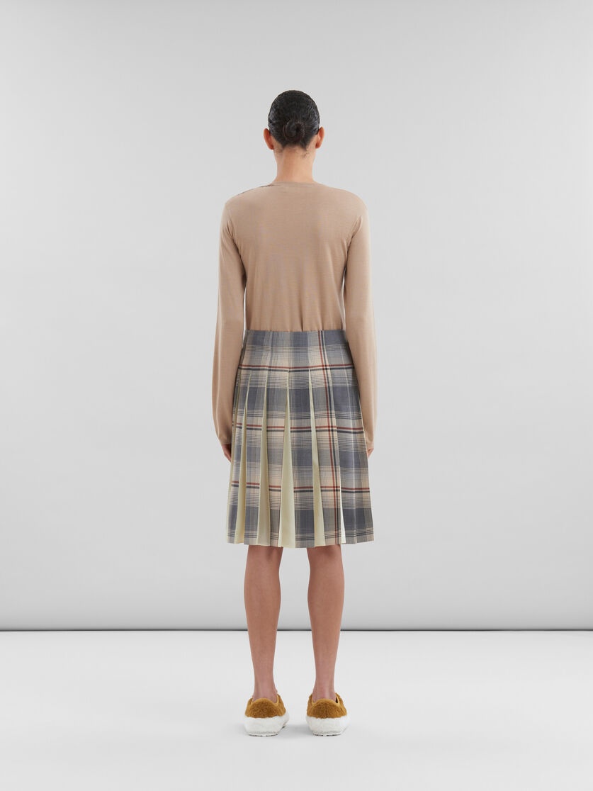 GREY CHECKED WOOL SKIRT WITH PLEATS - 3