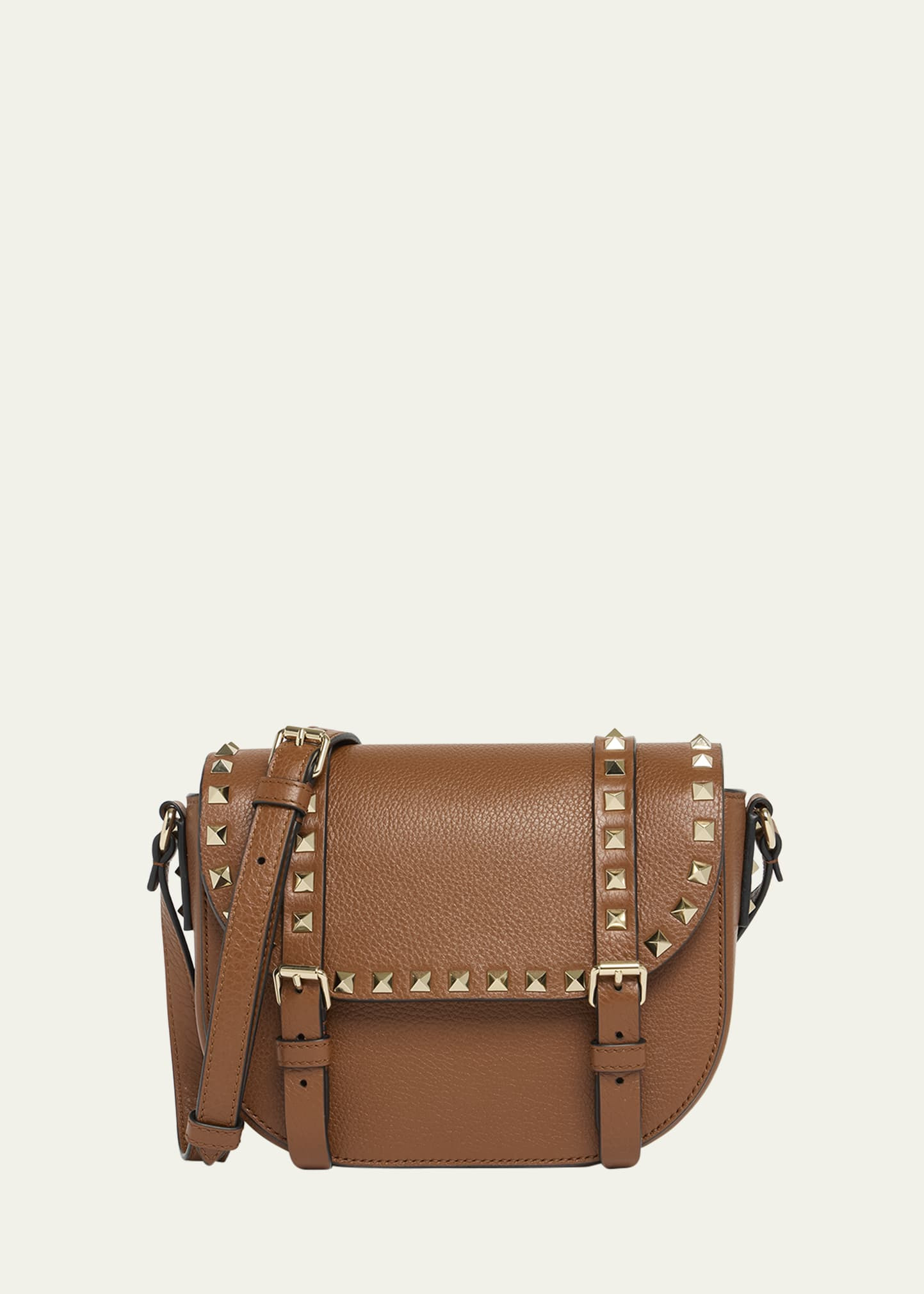 Small Rockstud Leather Saddle Crossbody Bag - 1