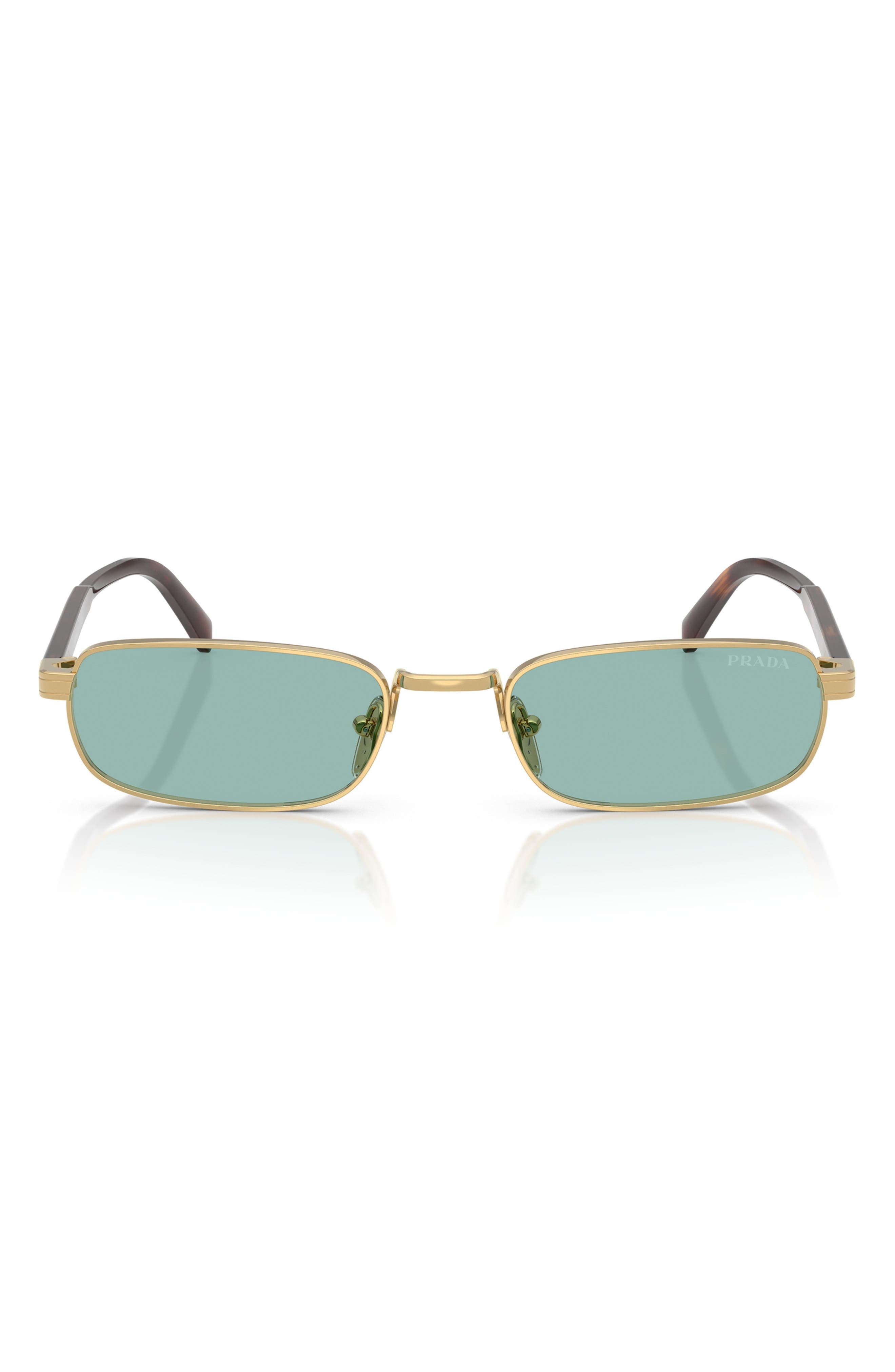 Prada 54mm Rectangular Sunglasses in Gold /Petrol Green at Nordstrom - 1