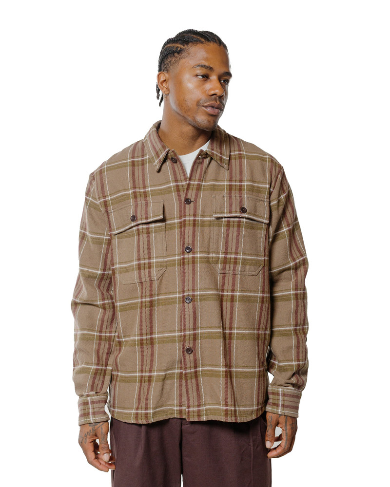 NORSE PROJECTS Hjalmer Heavy Twill Check Overshirt Walnut outlook