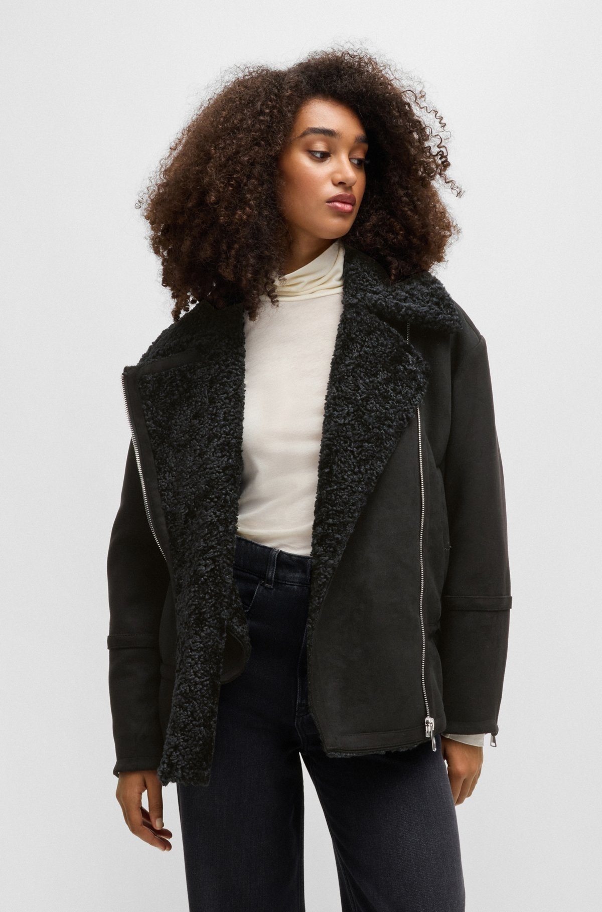 AVIATOR-STYLE JACKET IN FAUX SUEDE WITH FAUX SHEARLING - 2