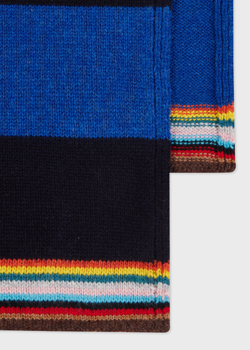 Paul Smith Navy and Blue Block Stripe Scarf with 'Signature Stripe' Trim outlook