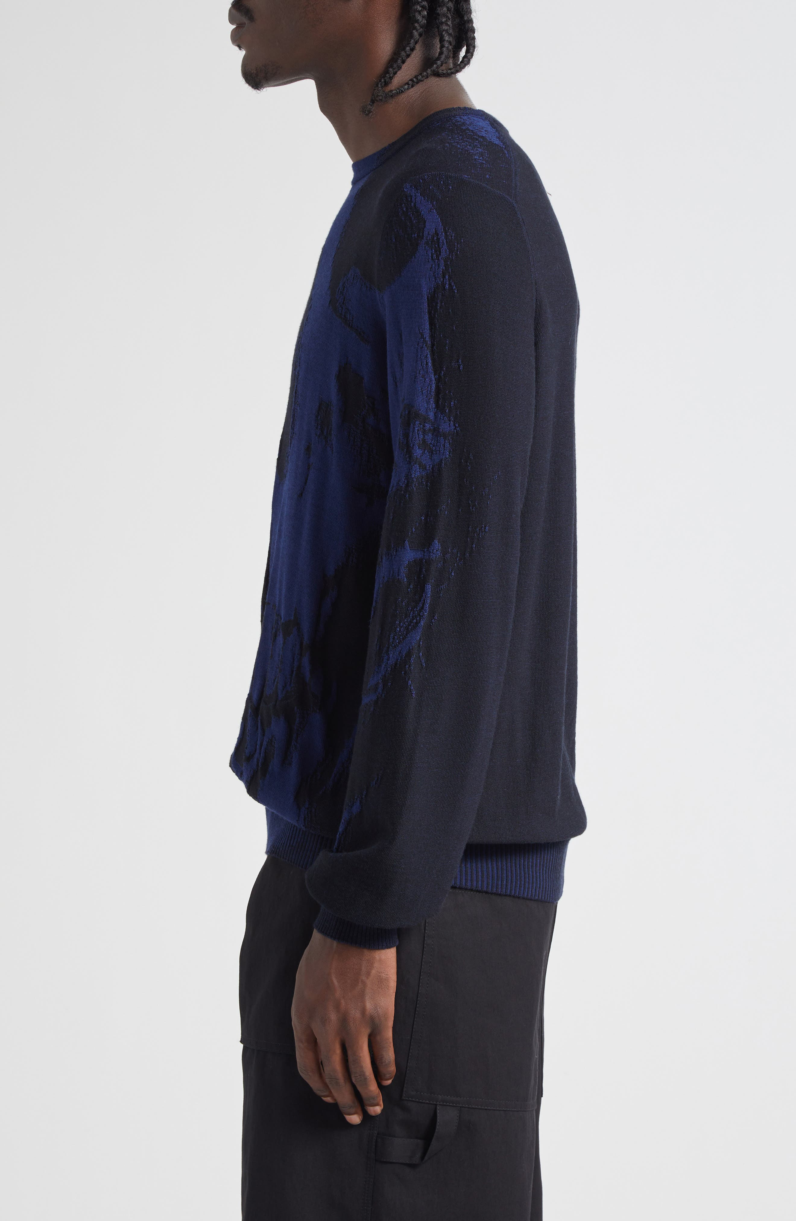 McQueen Skull Double Knit Wool Crewneck Sweater in After Blue/Black at Nordstrom - 4