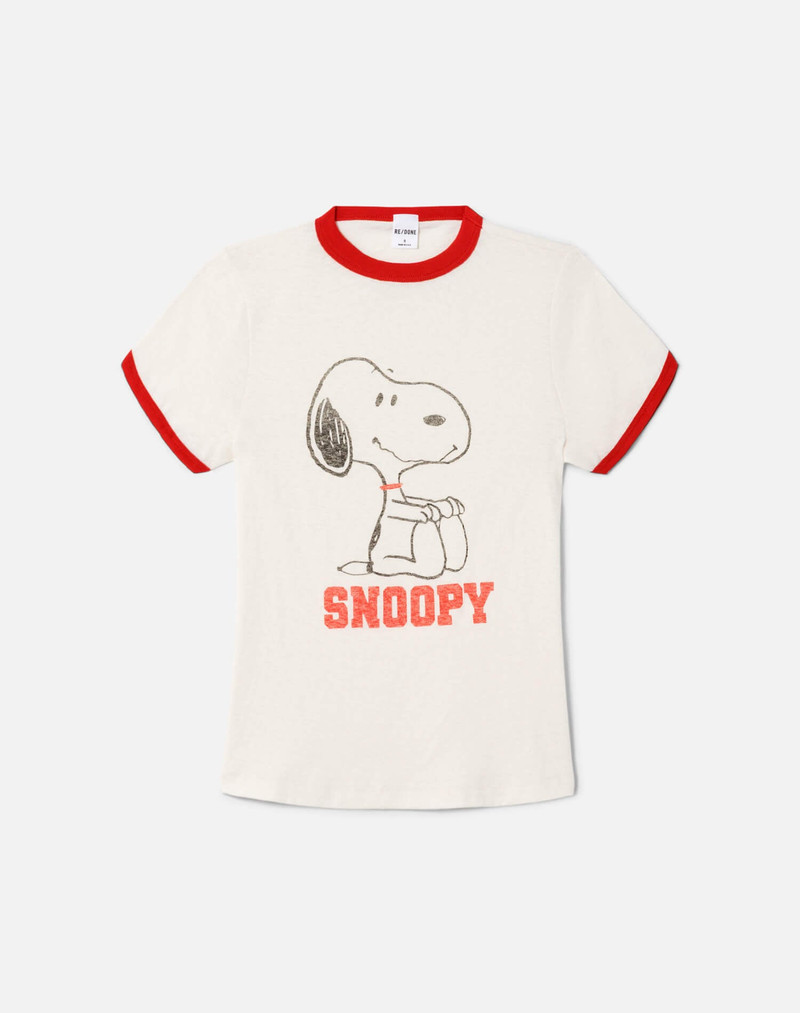60s Slim Ringer "Snoopy" Tee - Vintage White With Crimson 1
