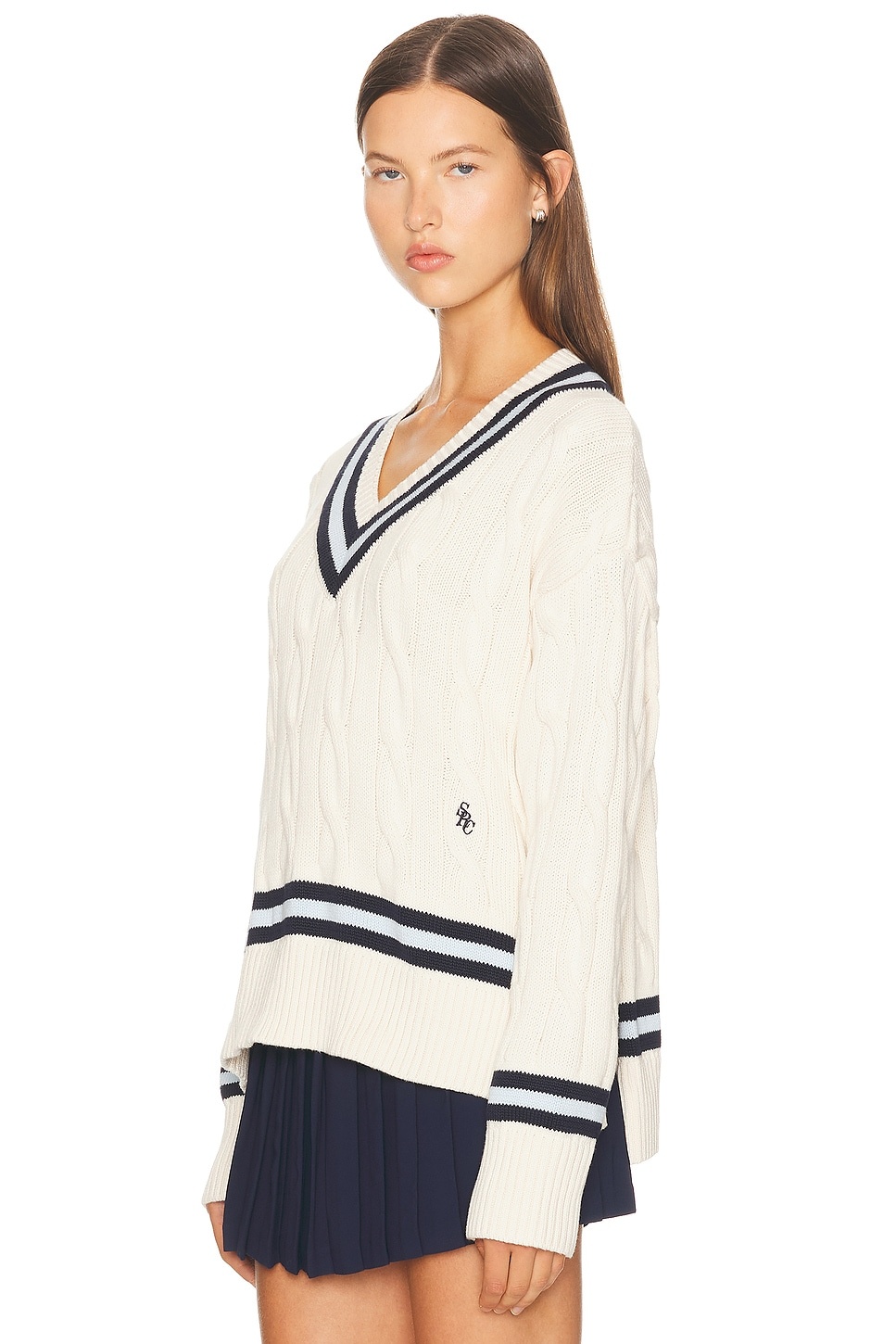 Cableknit V Neck Sweater - 2