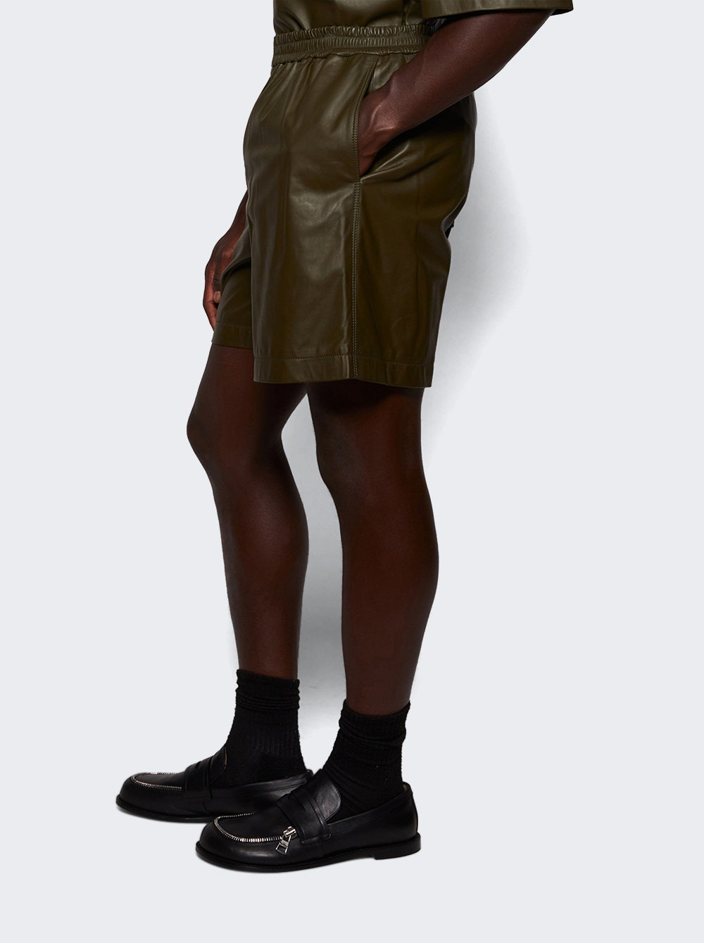 Nappa Lambskin Shorts Khaki Green - 3