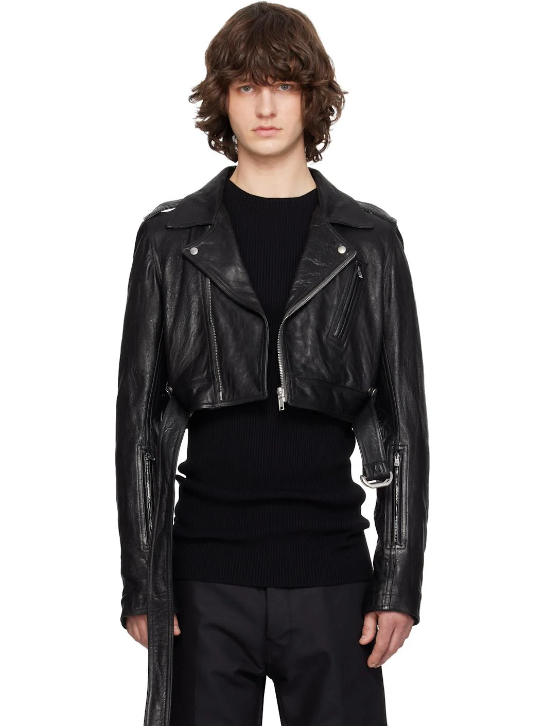 Black Temple Cropped Luke's Stooges Leather Jacket - 1