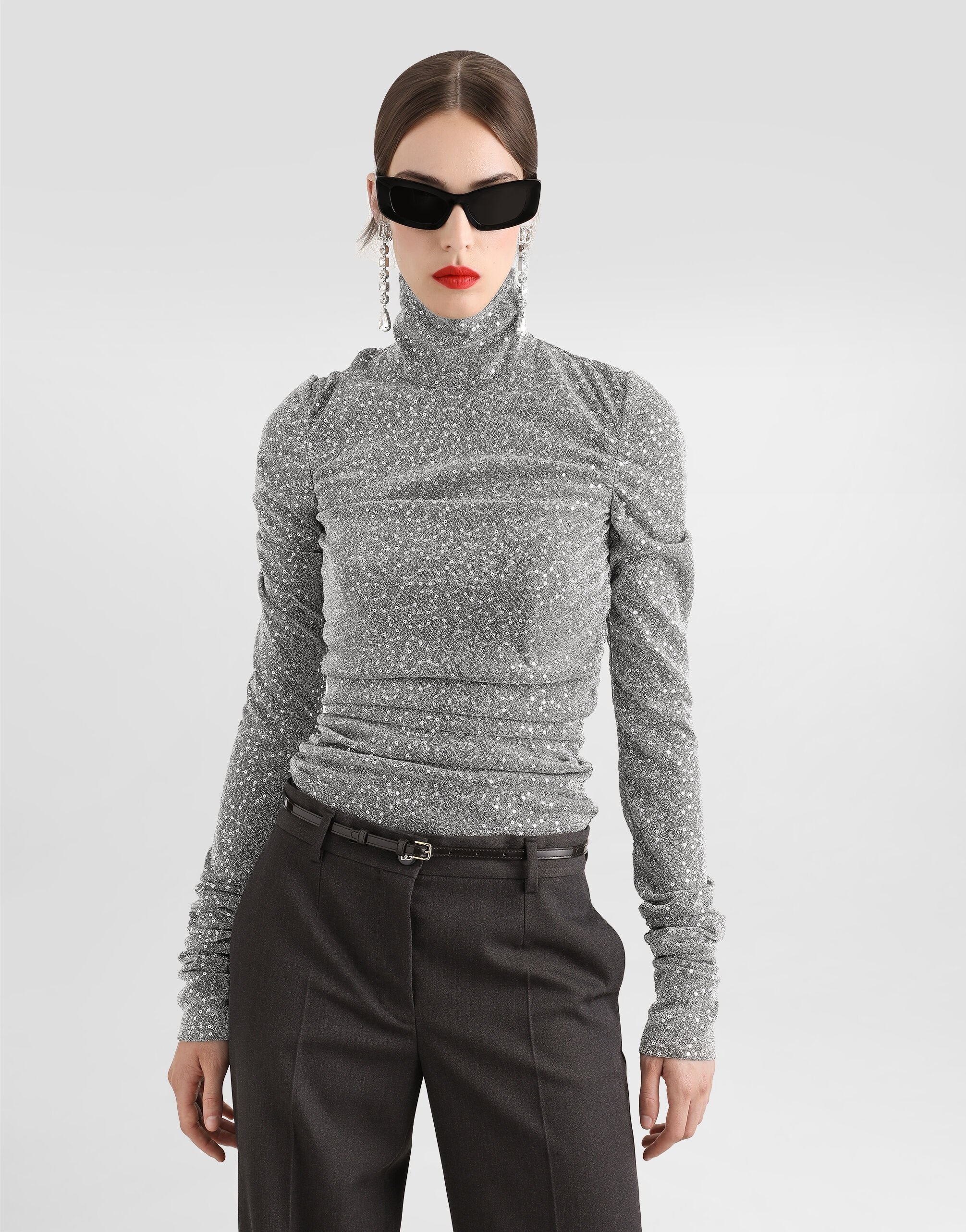 Draped sequined turtle-neck top - 4