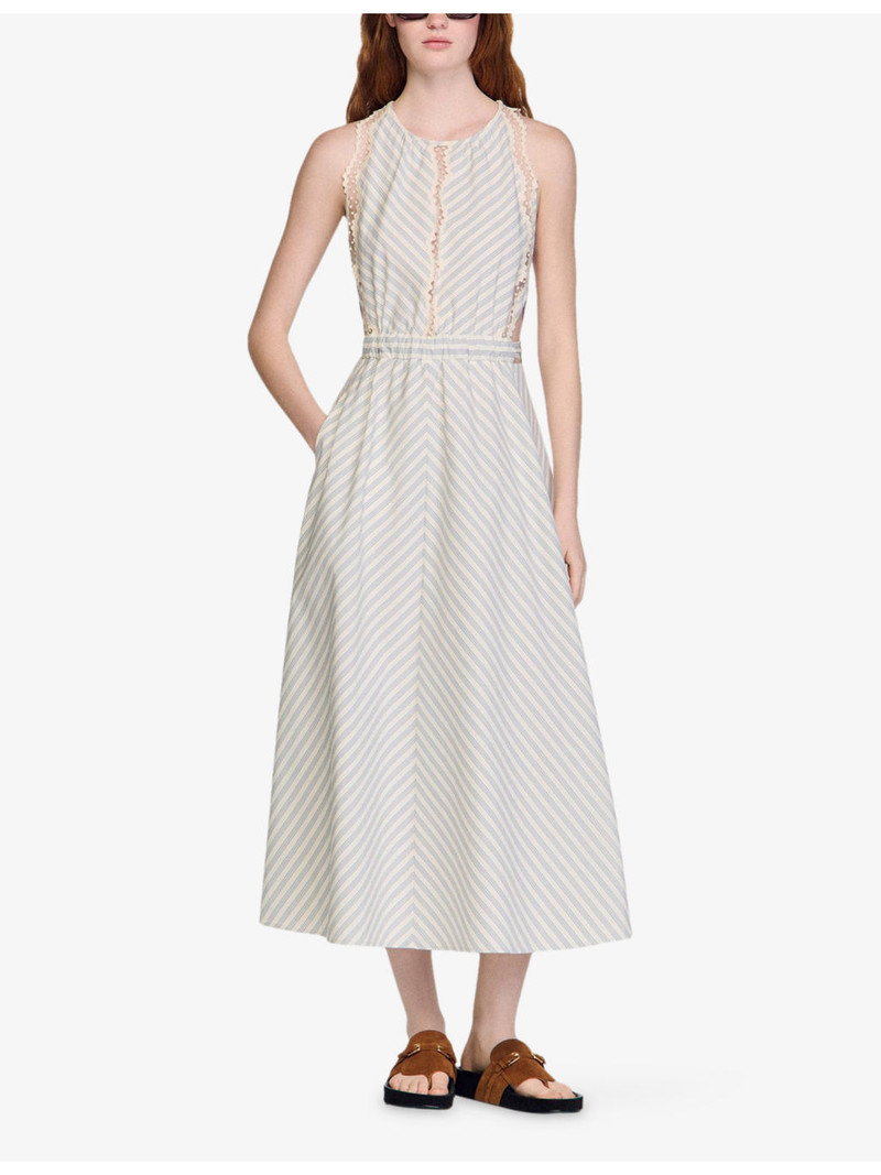 Sandro Striped Contrast-Trim Cotton Maxi Dress outlook