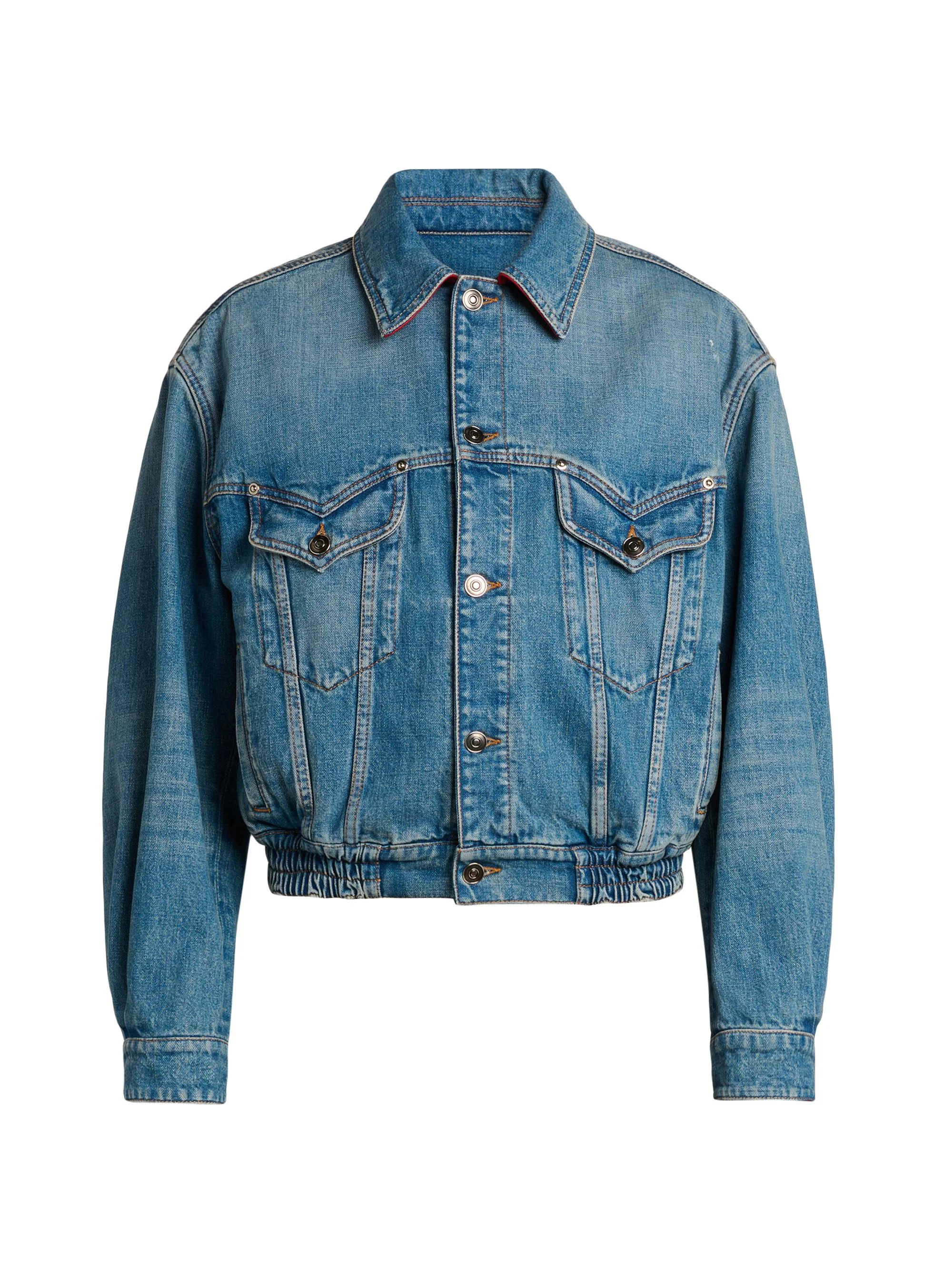 Women's Blouson Denim Leather-Trim Jacket - Multi Color - 1