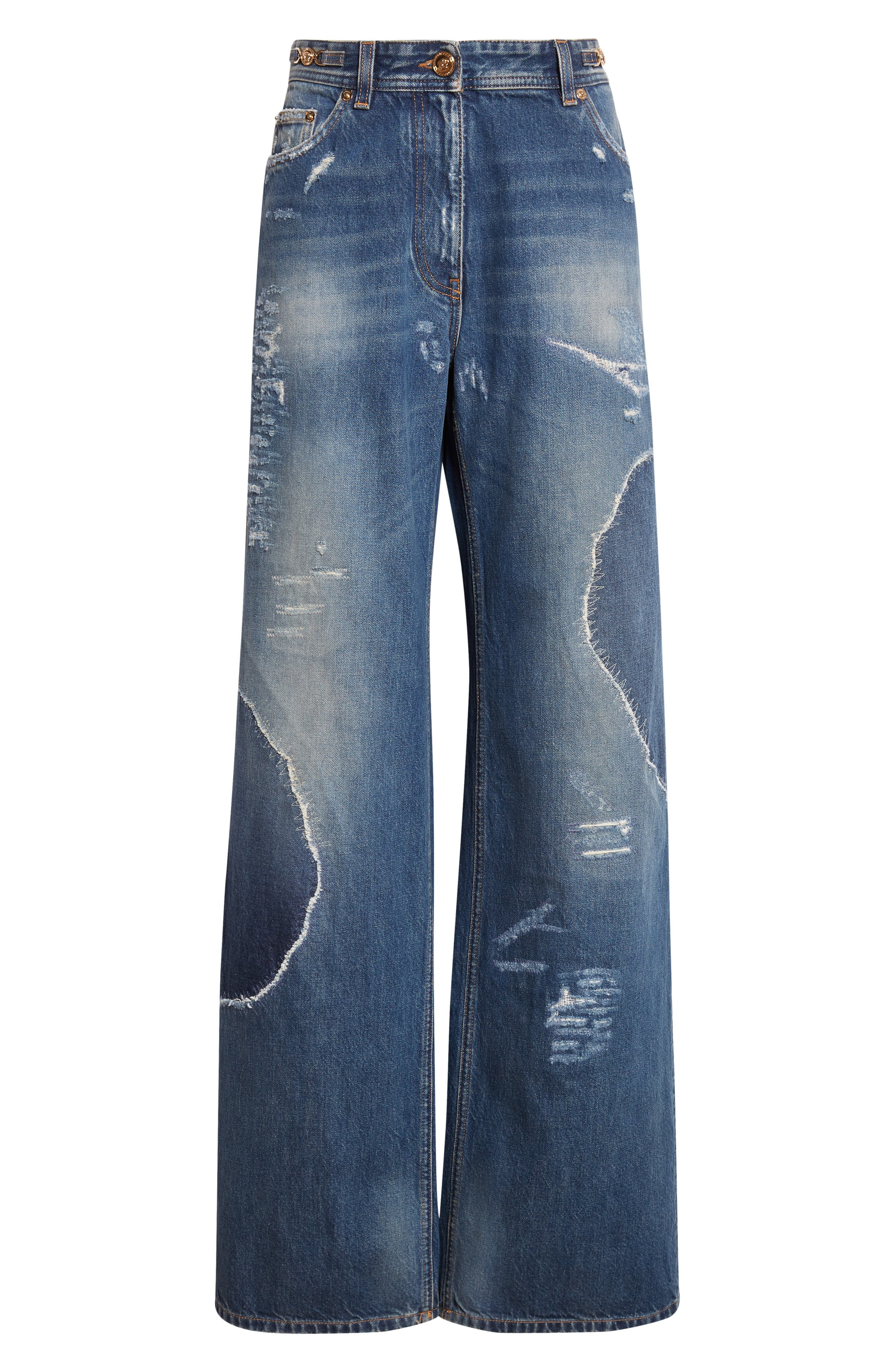 Versace Medusa '95 Distressed Boyfriend Jeans in Medium Blue at Nordstrom - 6