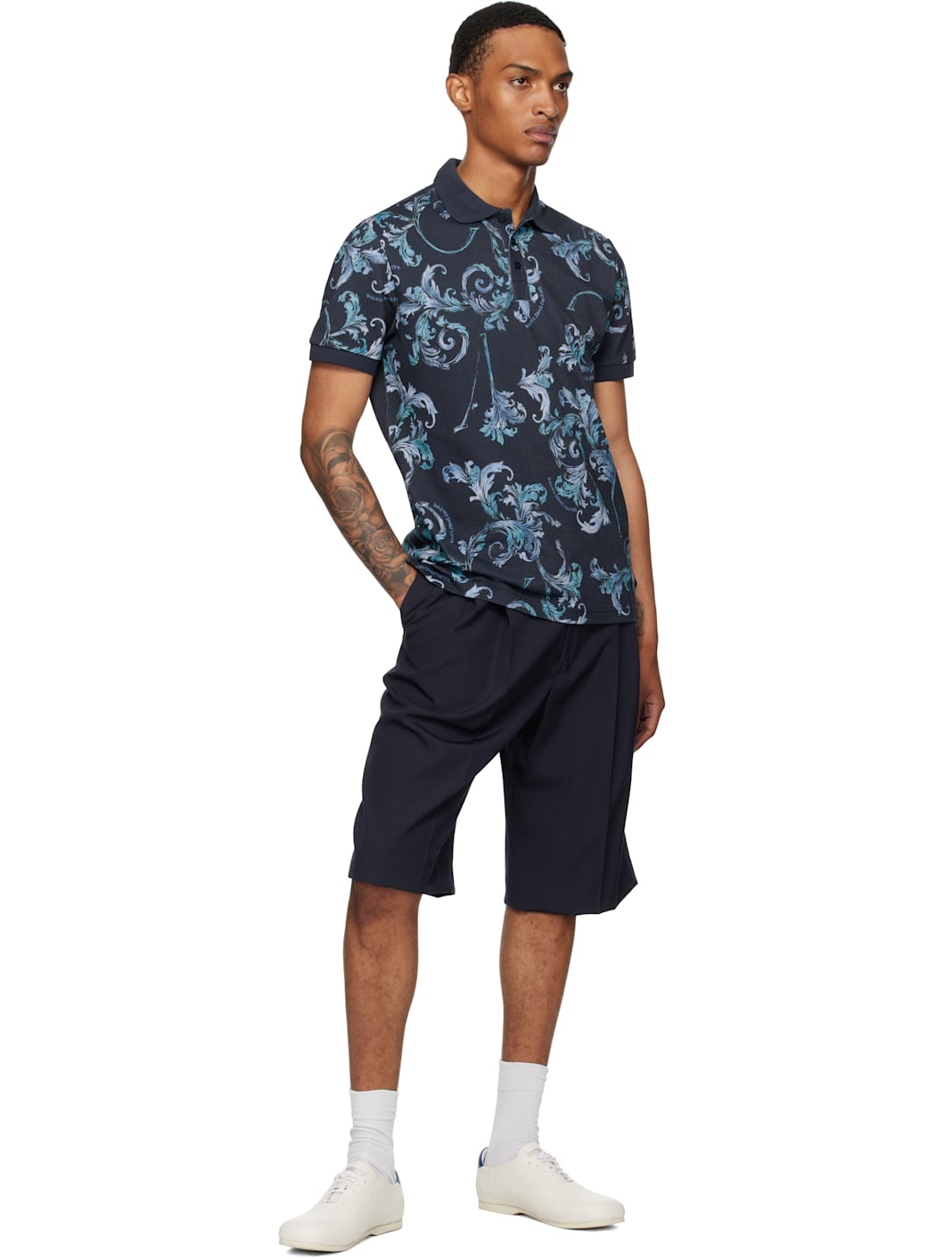 Navy Outline Barocco Polo - 4