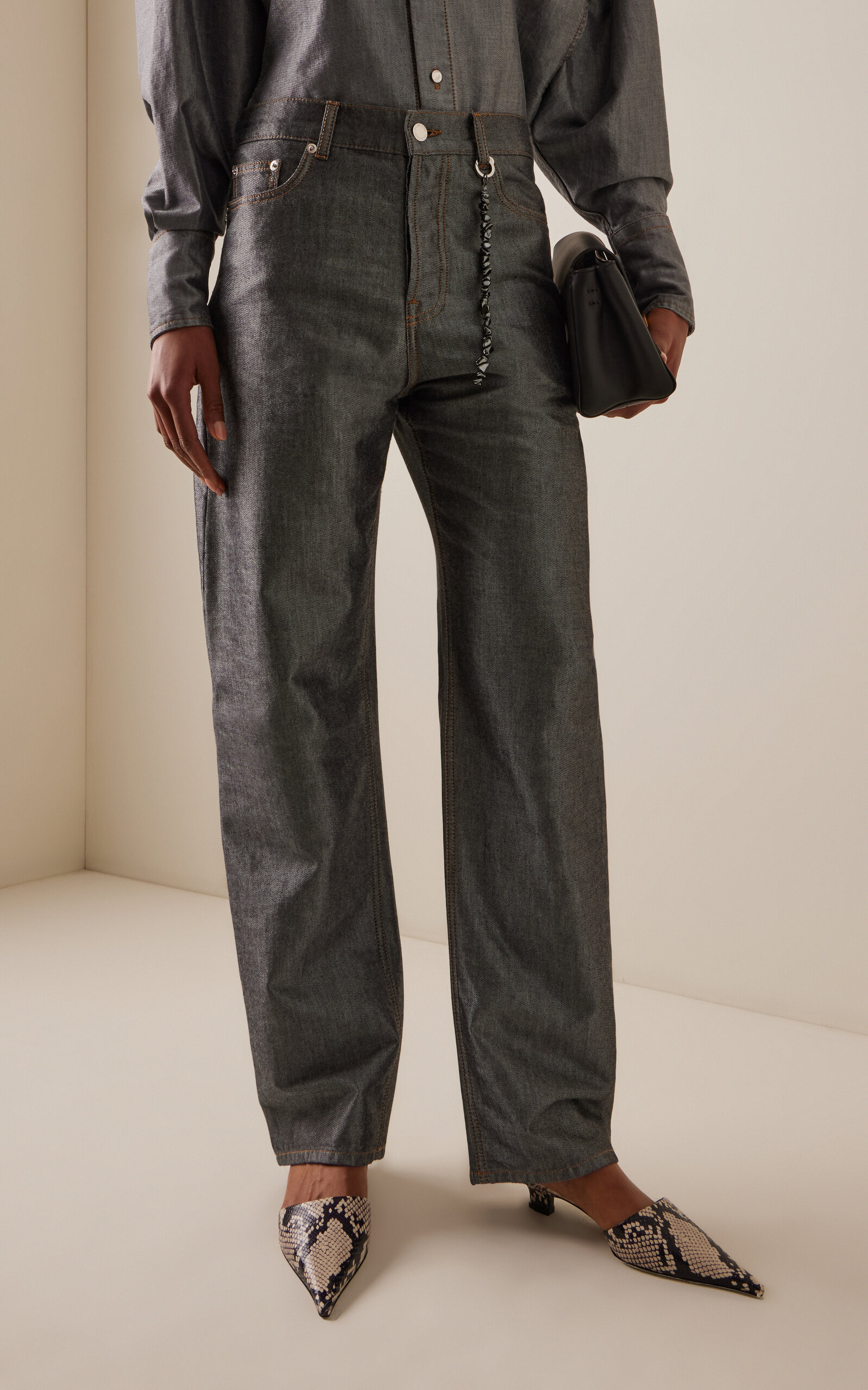 Gale Metallic Straight-Leg Jeans grey - 3