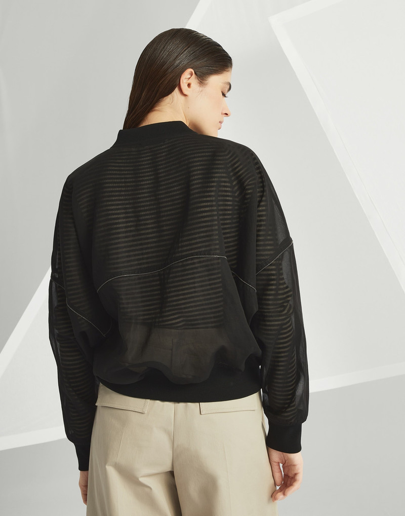 Brunello Cucinelli Cotton organza bomber jacket with shiny trims outlook
