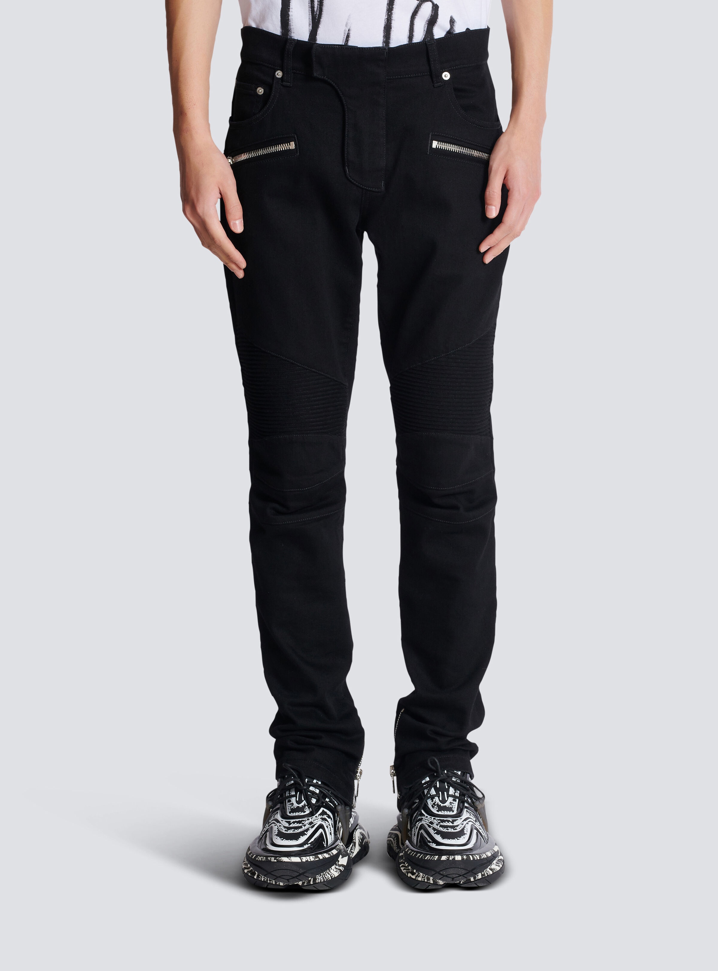 Slim-fit biker jeans in black denim - 5