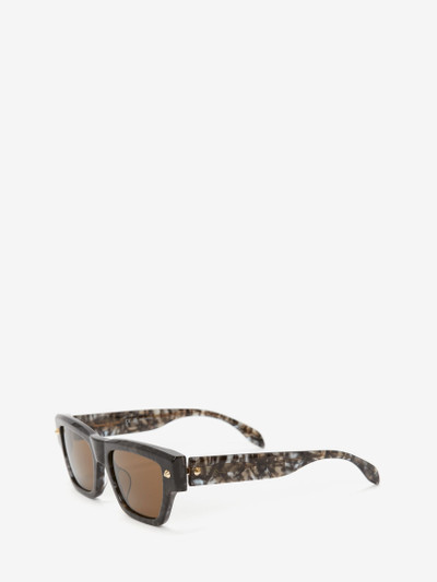 Alexander McQueen Men's Spike Studs Rectangular Sunglasses in Grey/brown outlook