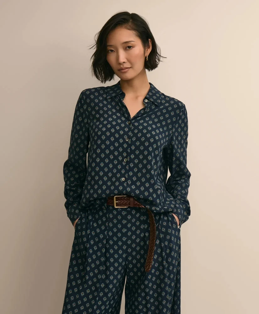 Relaxed Drop-Shoulder Foulard Blouse - 1