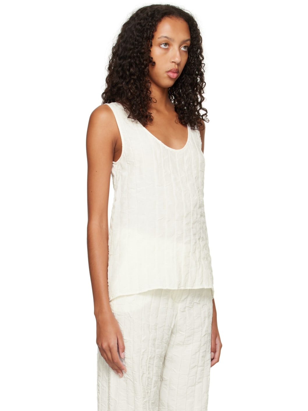 White Crinkled Tank Top - 2