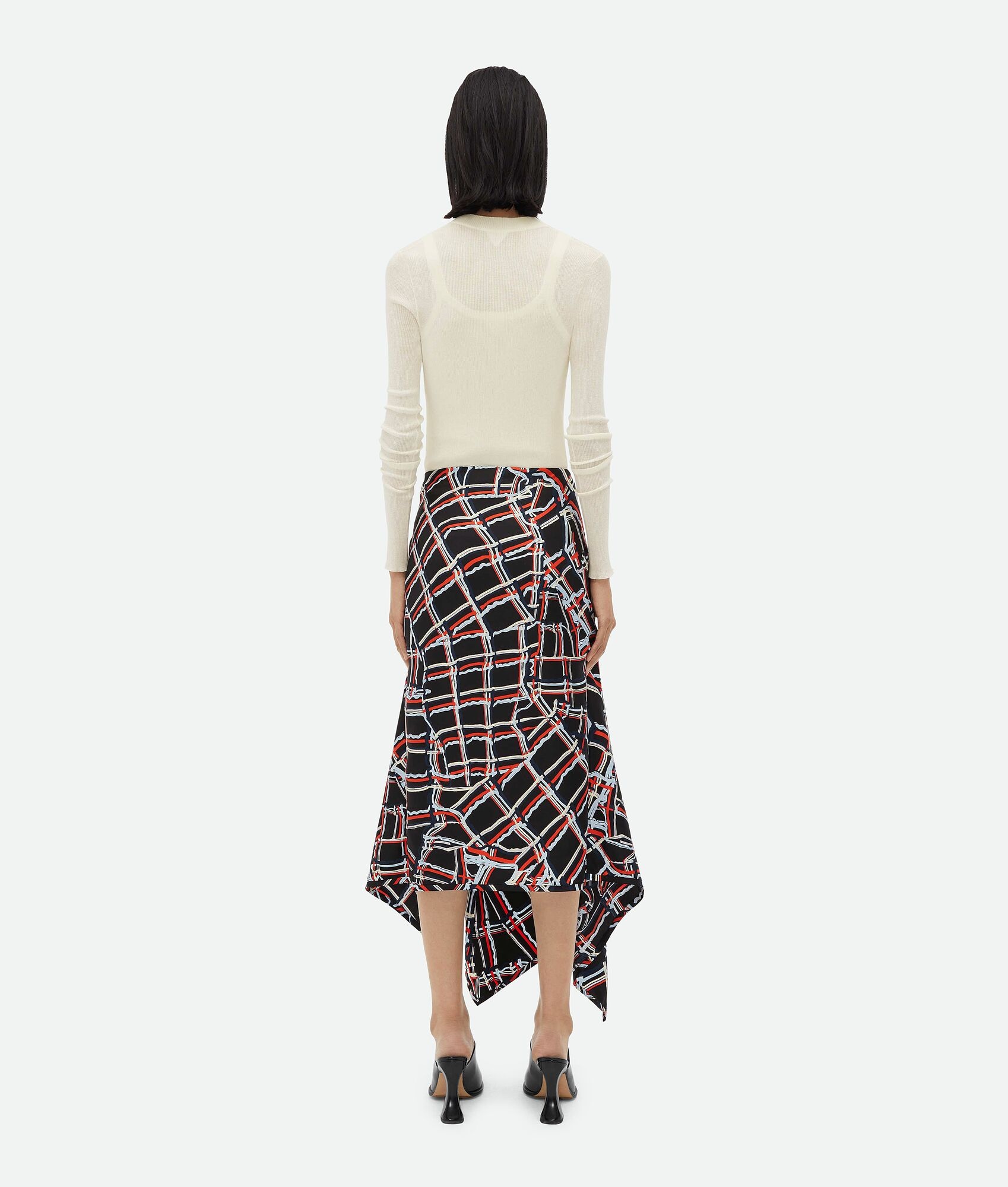 Distorted Check Printed Silk Wrapped Skirt - 3