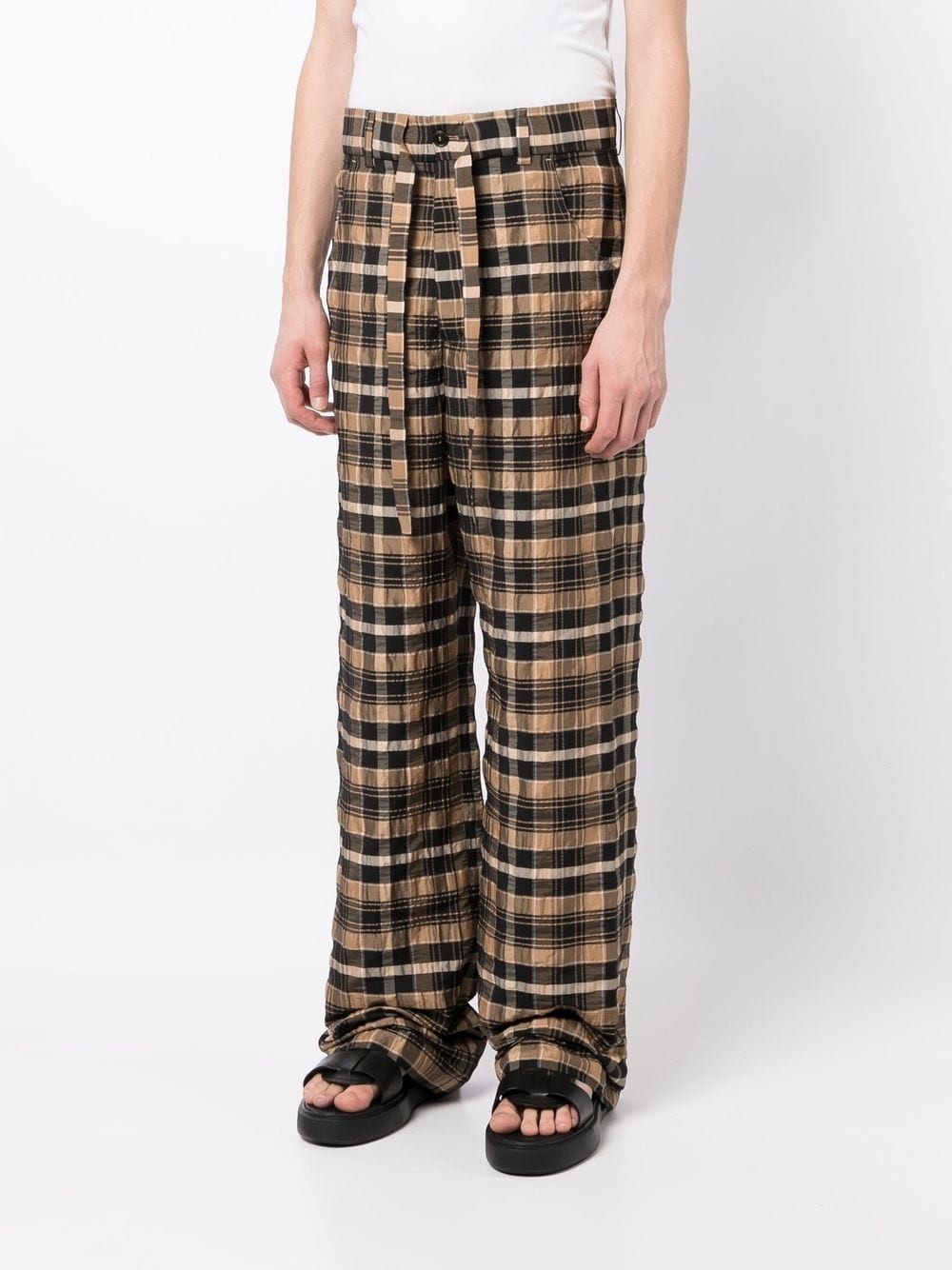 check-print straight-leg trousers - 3