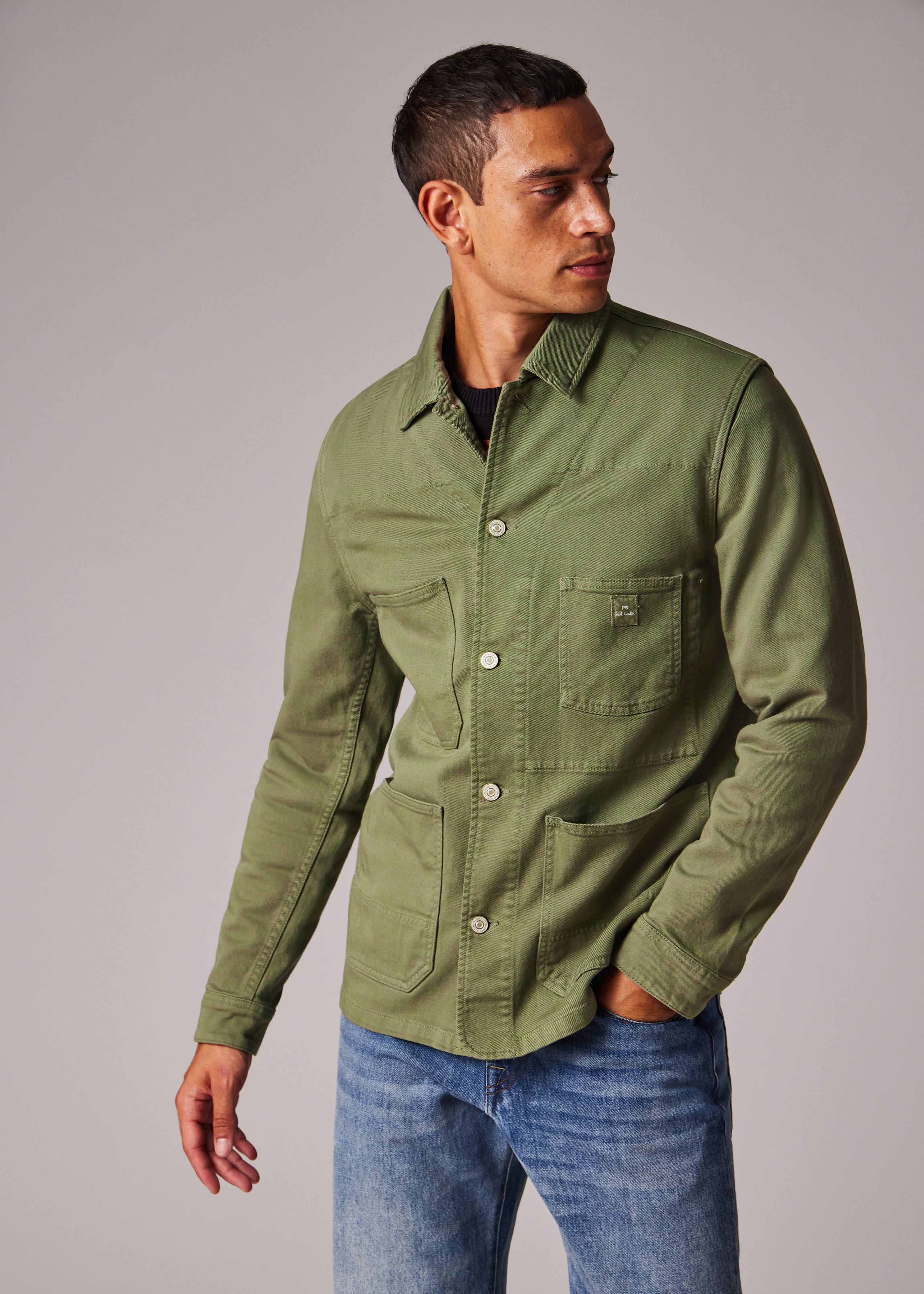 Khaki Stretch Cotton-Twill Chore Jacket - 5