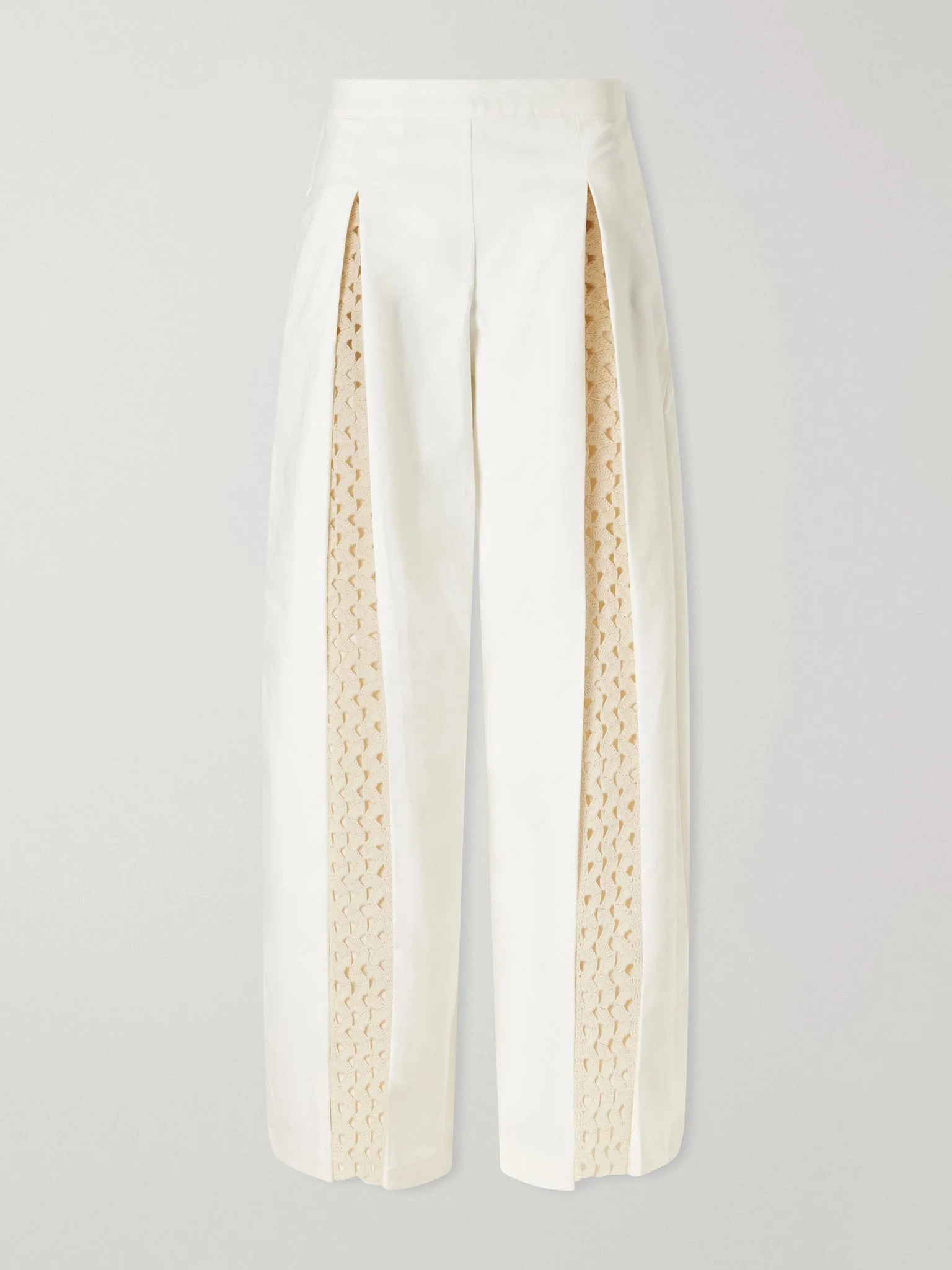 Cielo pleated cotton wide-leg jeans Ivory - 1