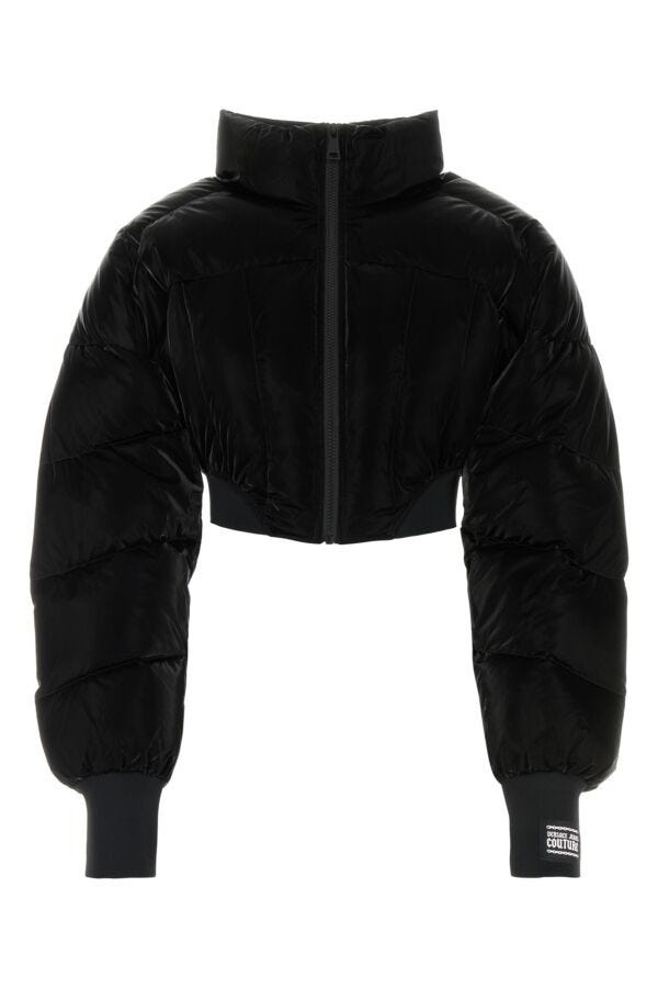 Black polyester down jacket - 1