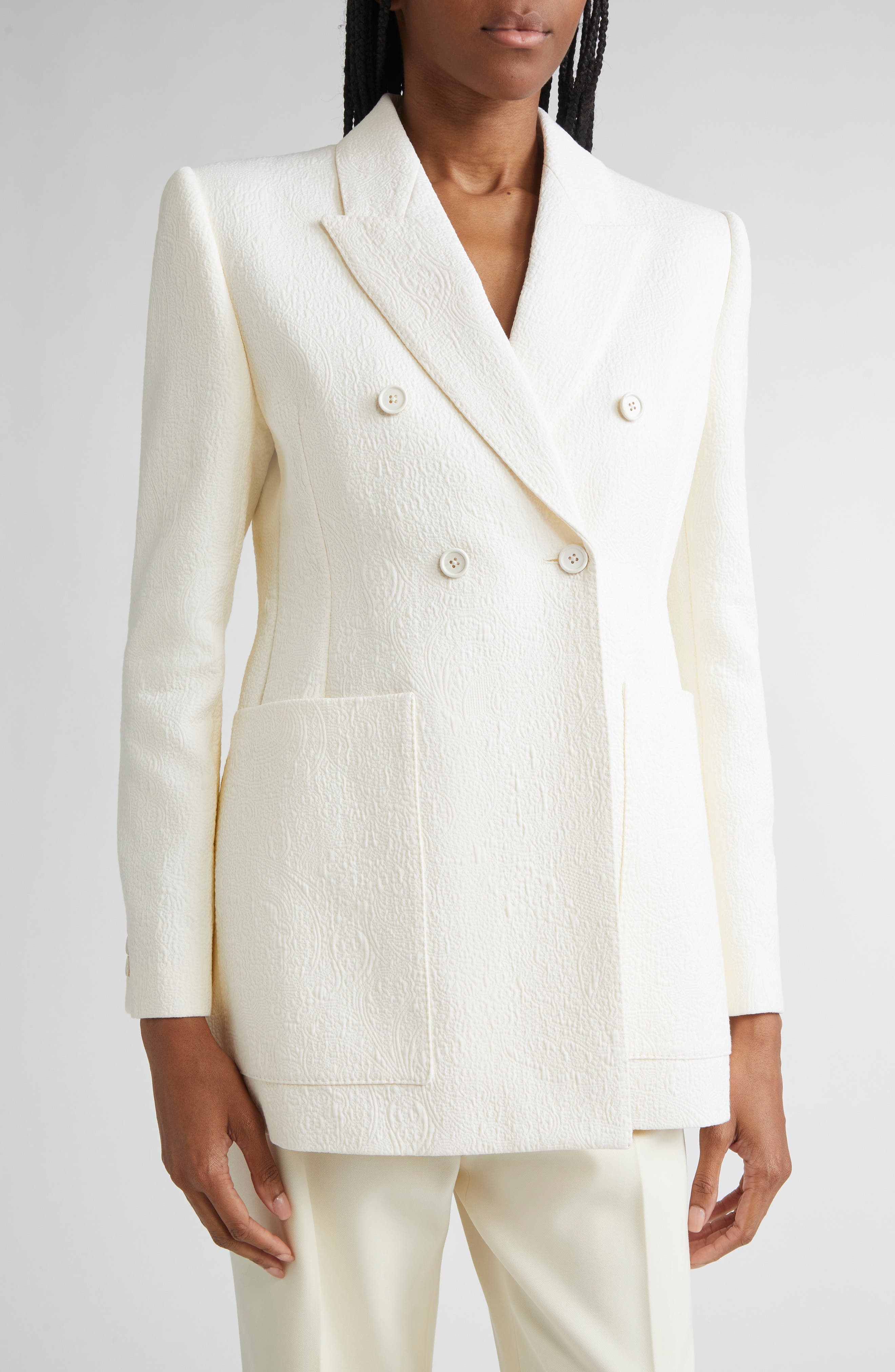Chloé Boxy Jacquard Double Breasted Cotton Blend Jacket in Coconut Milk at Nordstrom - 5