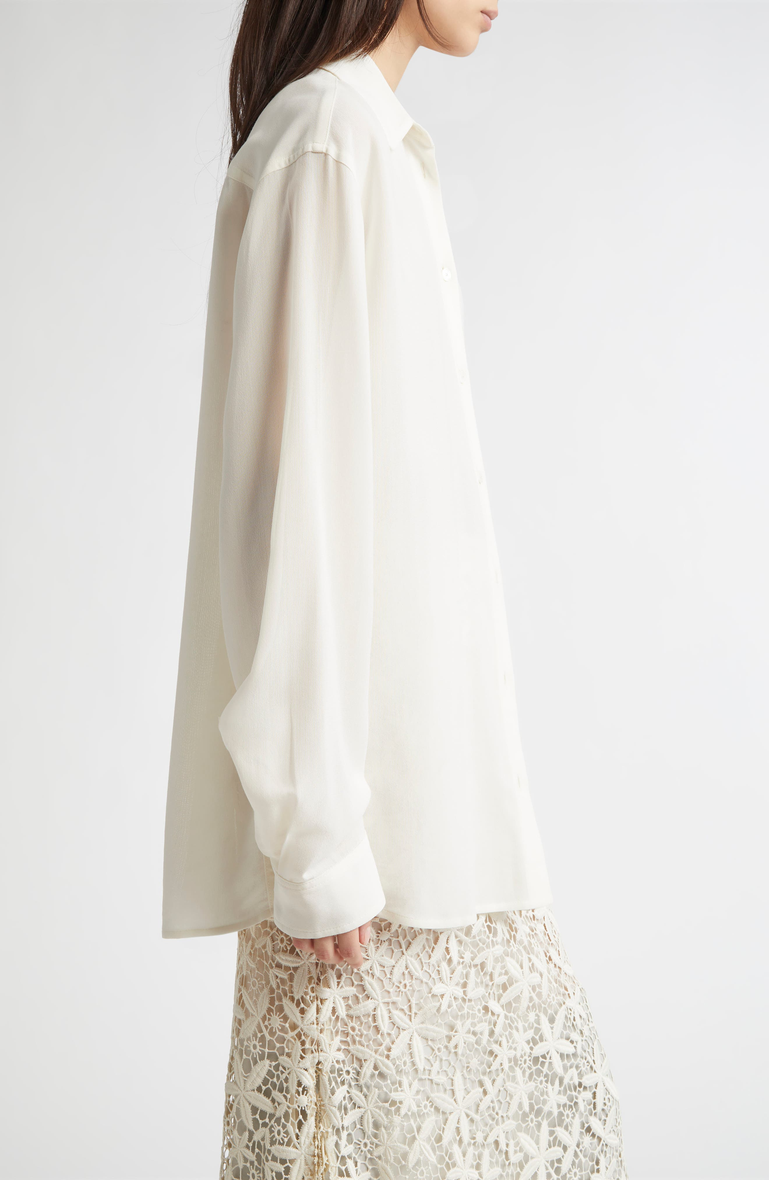 TOTEME Classic Crepe Button-Up Shirt in Milk at Nordstrom - 4