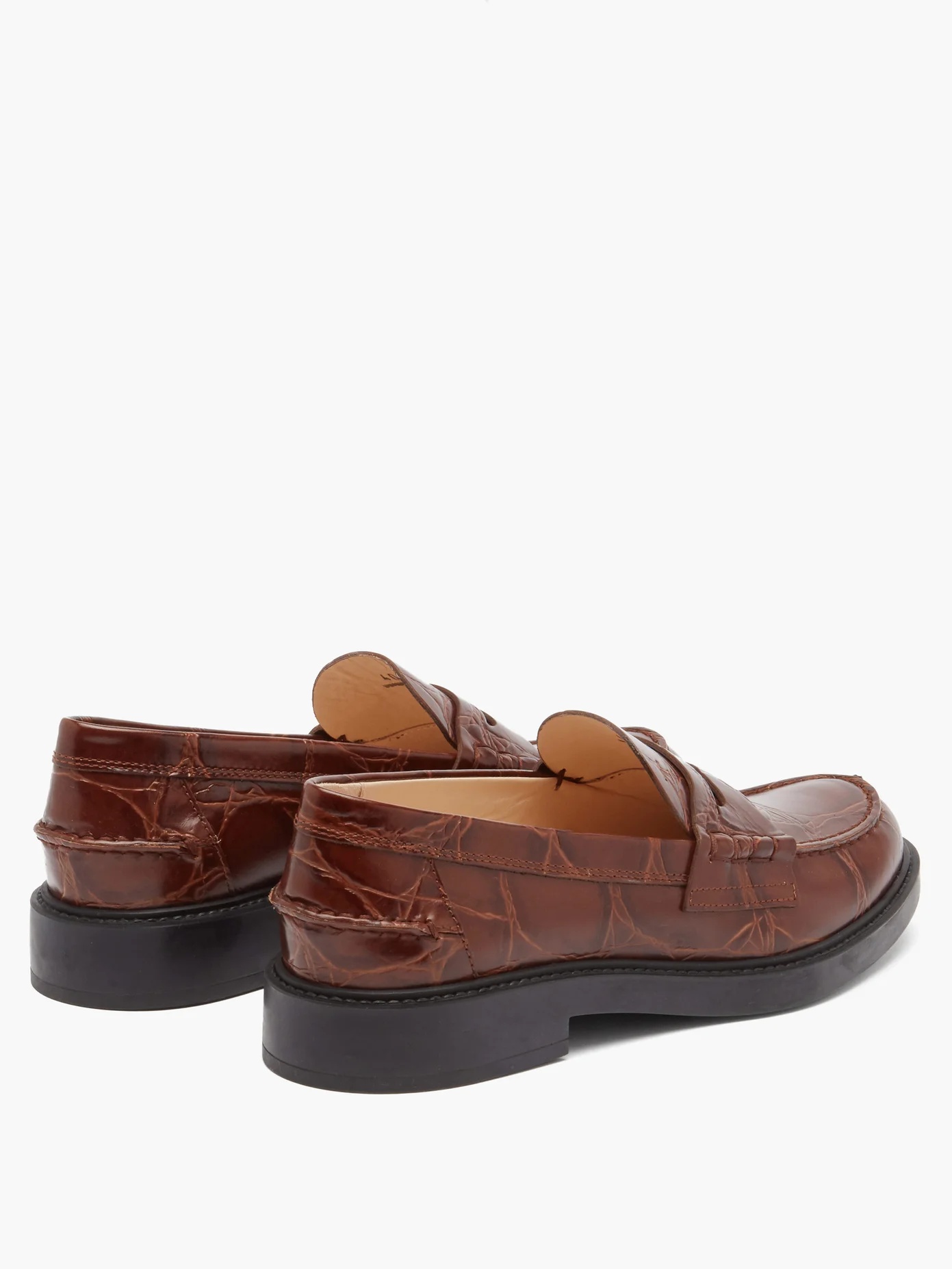 Crocodile-embossed leather loafers - 4