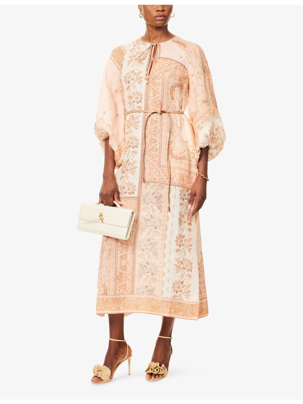 Lucky Balloon-Sleeves Linen Midi Dress - 2