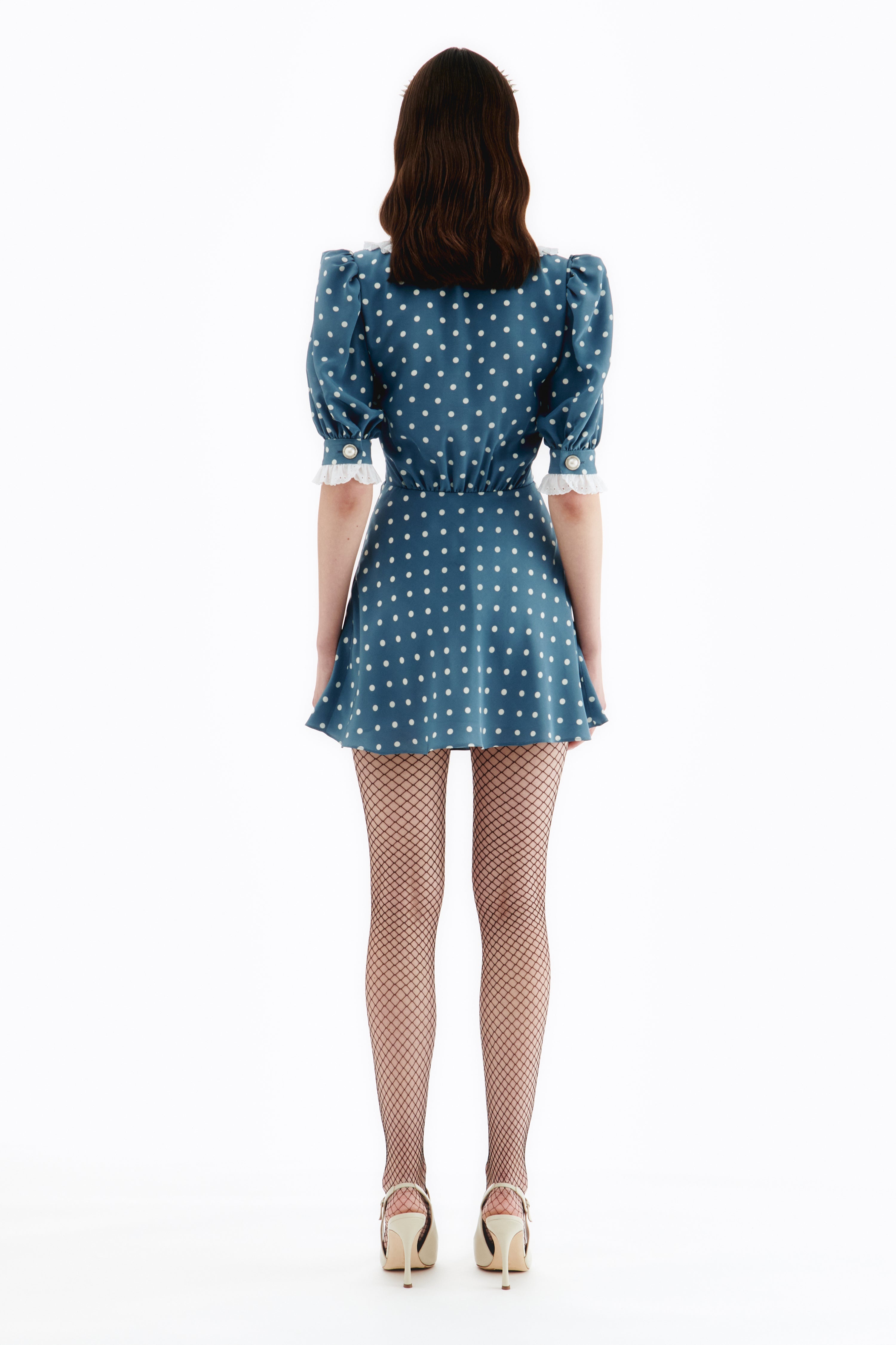 POLKA DOT SILK MINI DRESS WITH COLLAR - 4