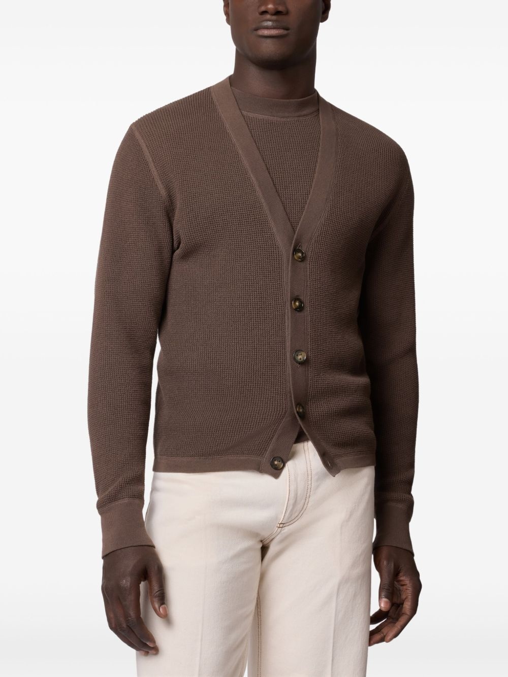 waffle-knit cotton cardigan - 3