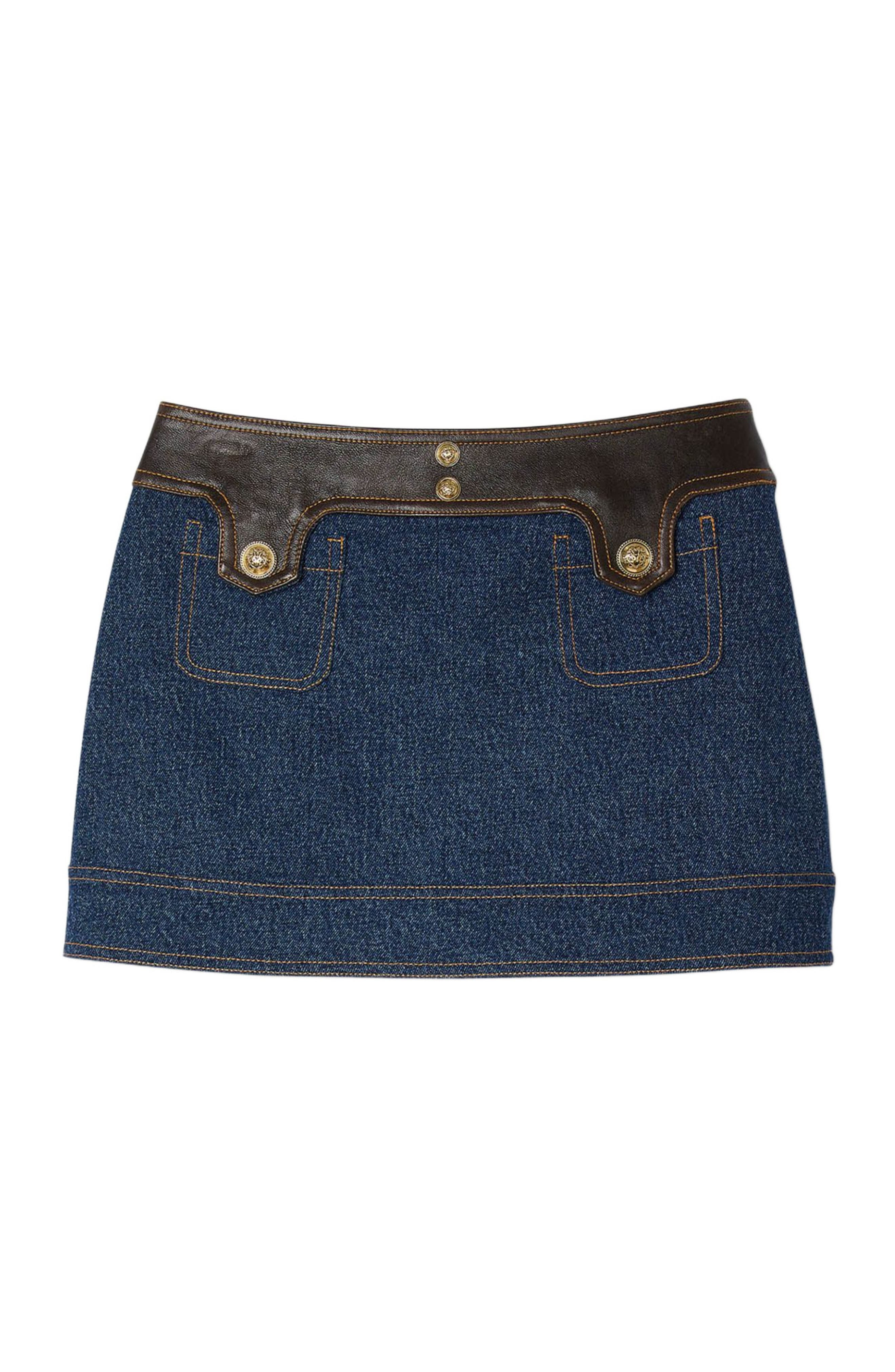SANDRO Short denim and leather skirt in Dark Blue at Nordstrom - 5