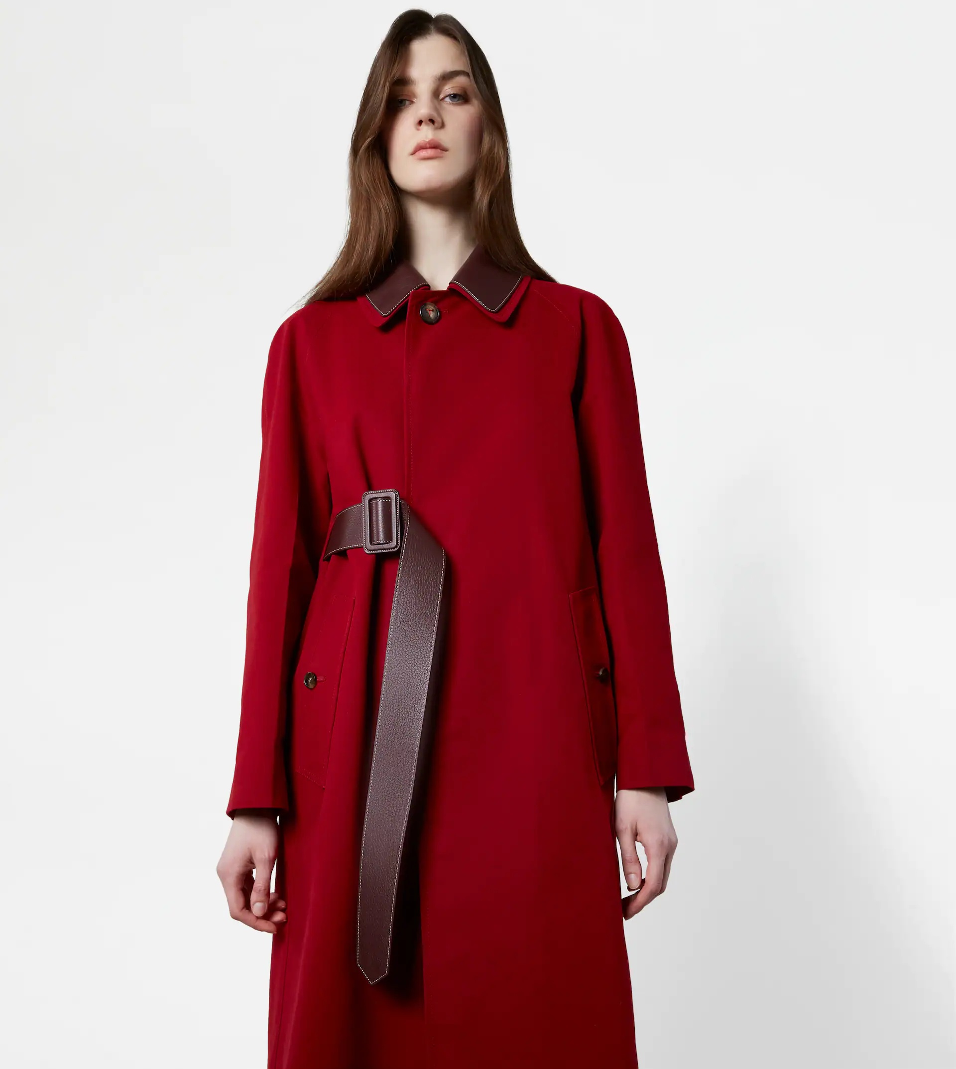 TRENCH COAT WITH LEATHER INSERTS - BURGUNDY - 7