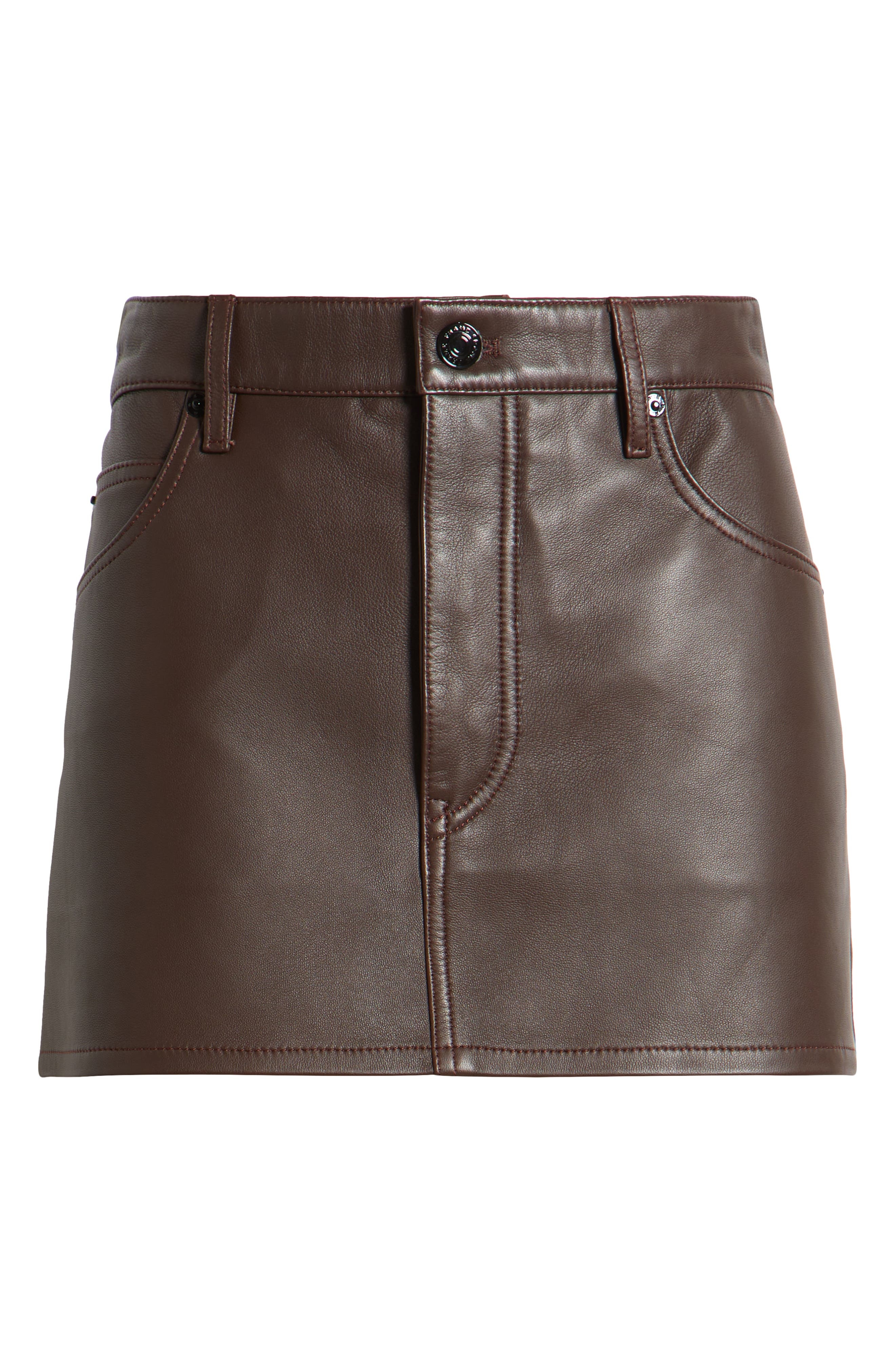 FRAME The Leather Miniskirt in Dark Brown at Nordstrom - 5