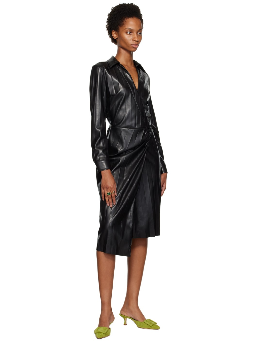 Black Faux-Leather Midi Dress - 4