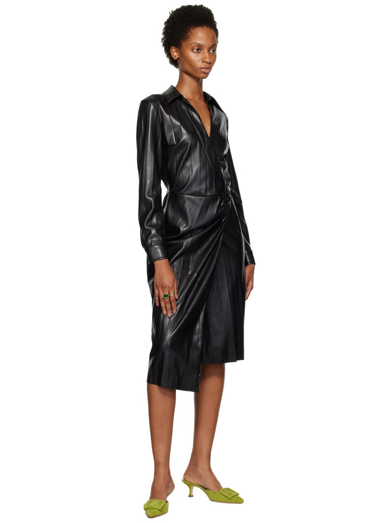 MSGM Black Faux-Leather Midi Dress outlook