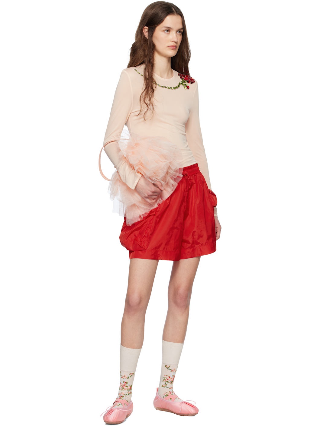 Red Cargo Pocket Flare Shorts - 4