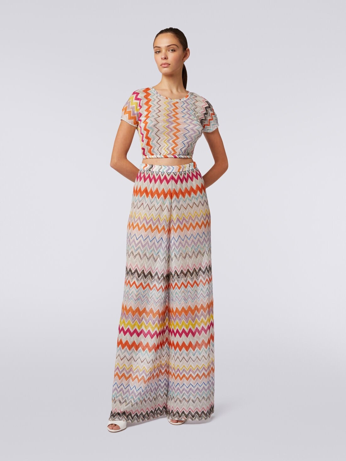 Viscose blend lamé chevron palazzo trousers - 2