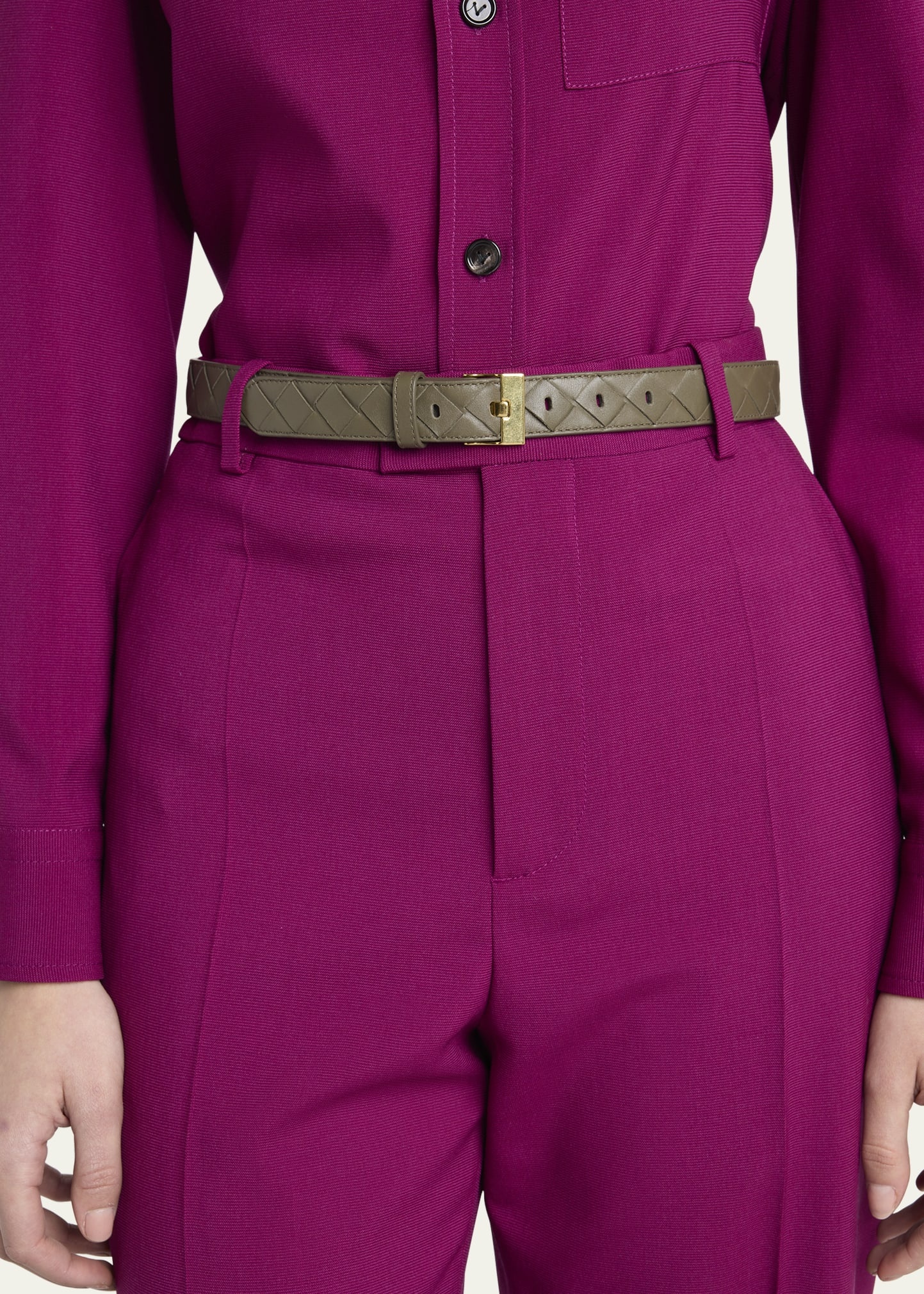Watch-Buckle Intrecciato Leather Belt - 2