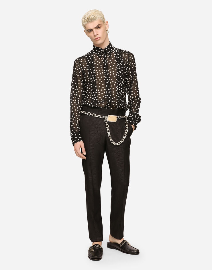 Oversize georgette shirt with polka-dot print and embroidery - 1