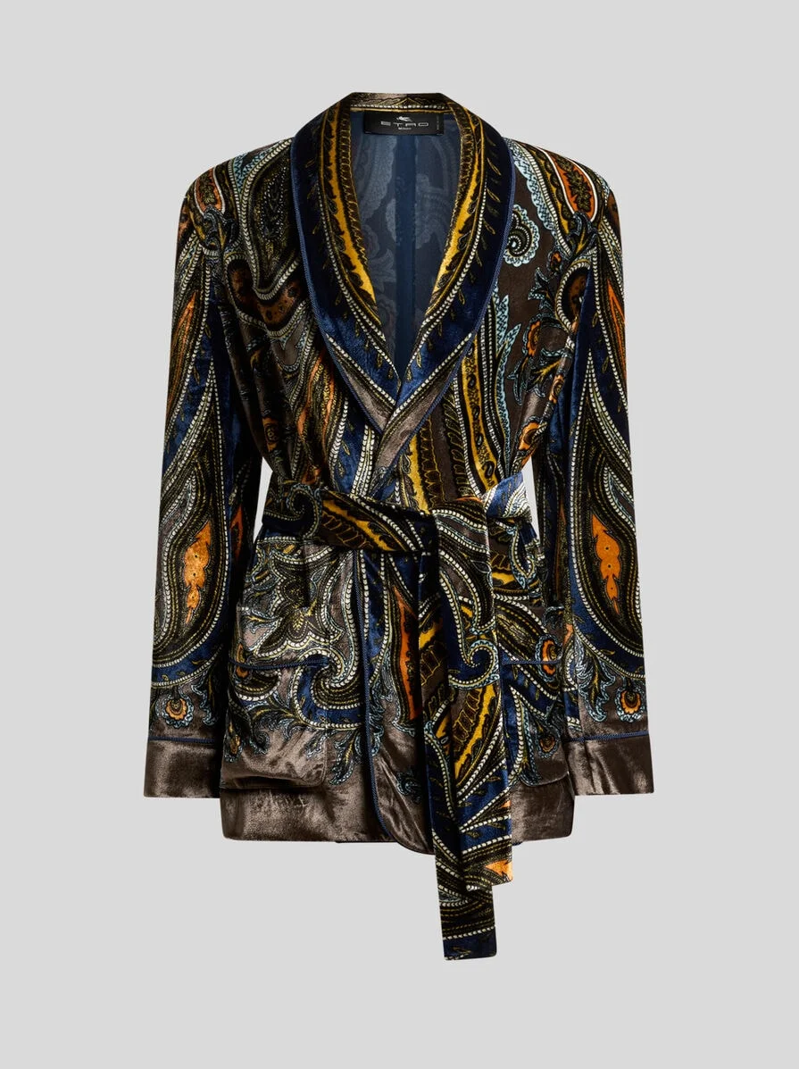 VELVET JACKET WITH BELT AND PAISLEY MOTIF - 1